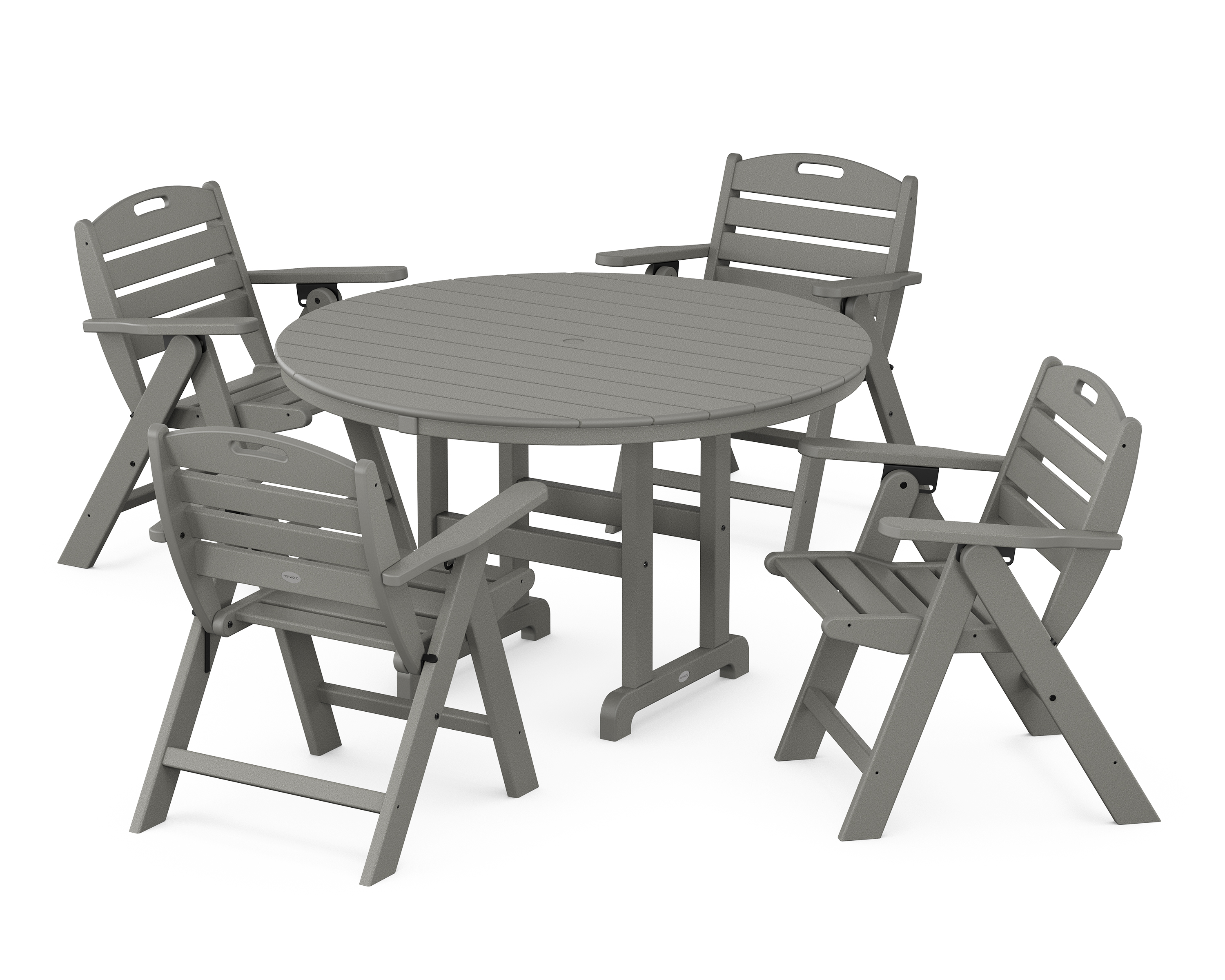 POLYWOOD Nautical Folding Lowback Chair 5-Piece Round Farmhouse Dining Set