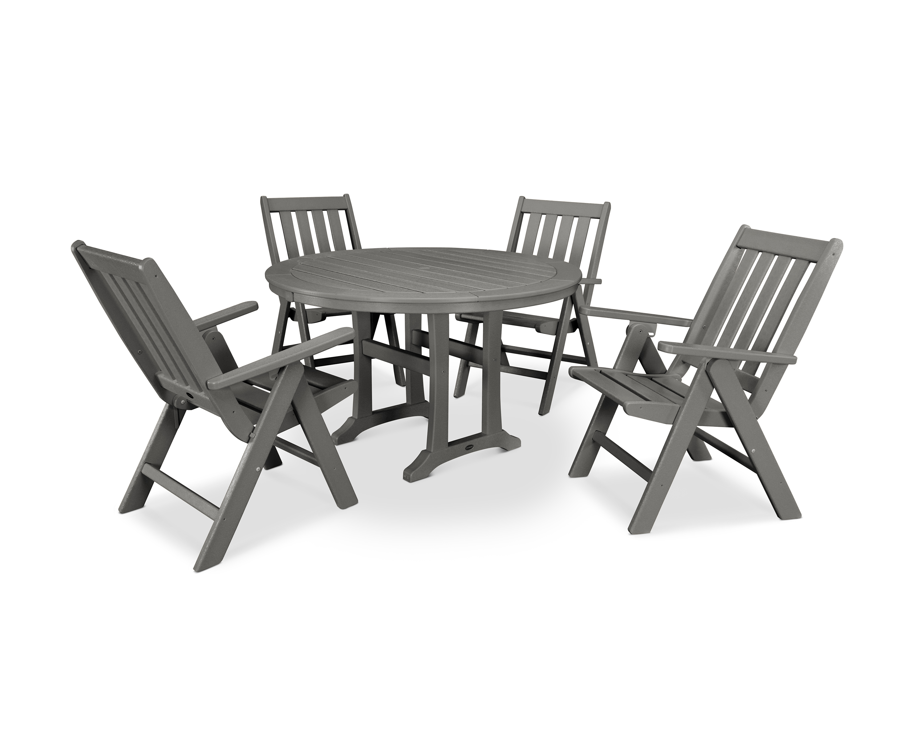 POLYWOOD Vineyard Folding Chair 5-Piece Round Dining Set with Trestle Legs