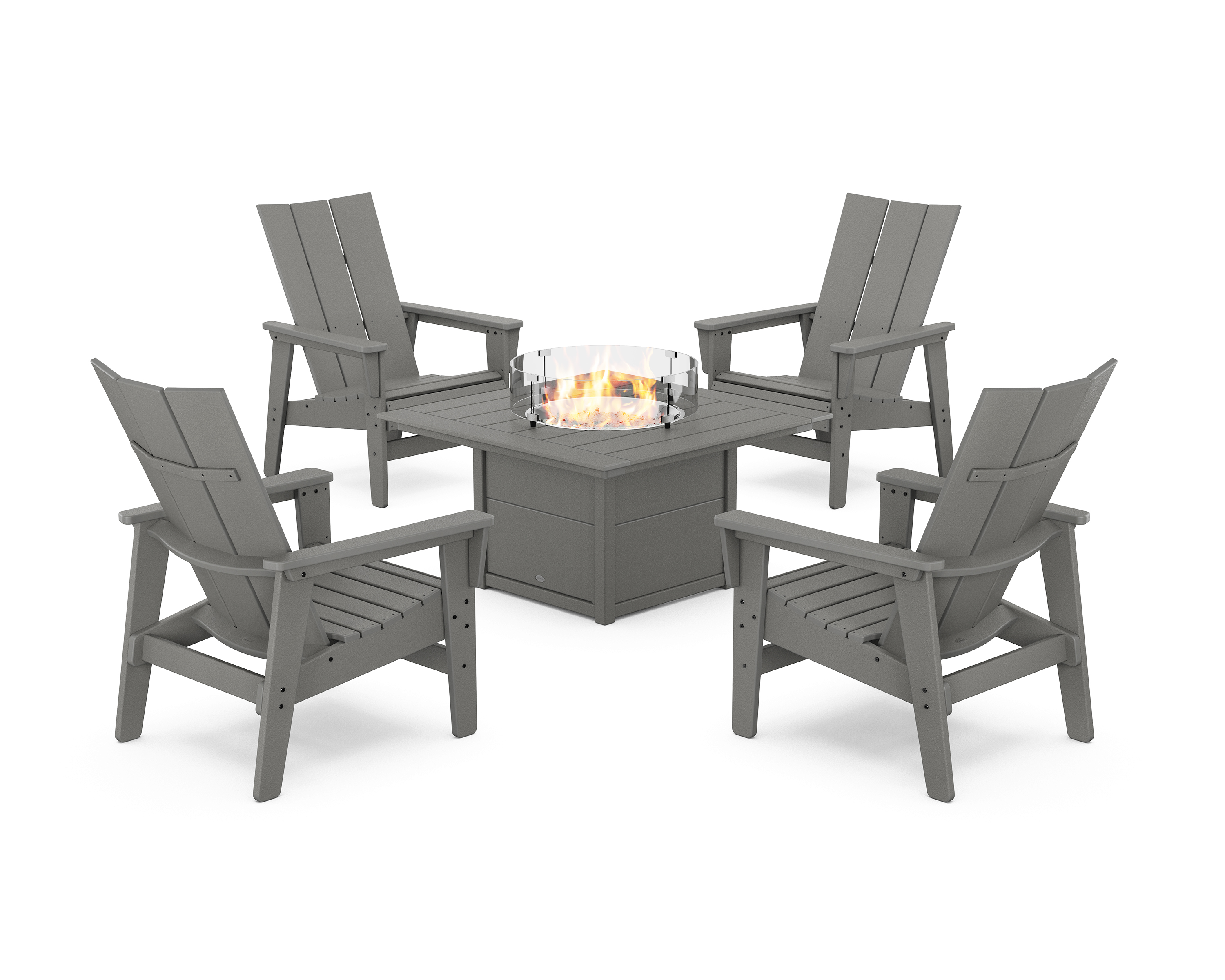 POLYWOOD 5-Piece Modern Grand Upright Adirondack Conversation Set with Fire Pit Table