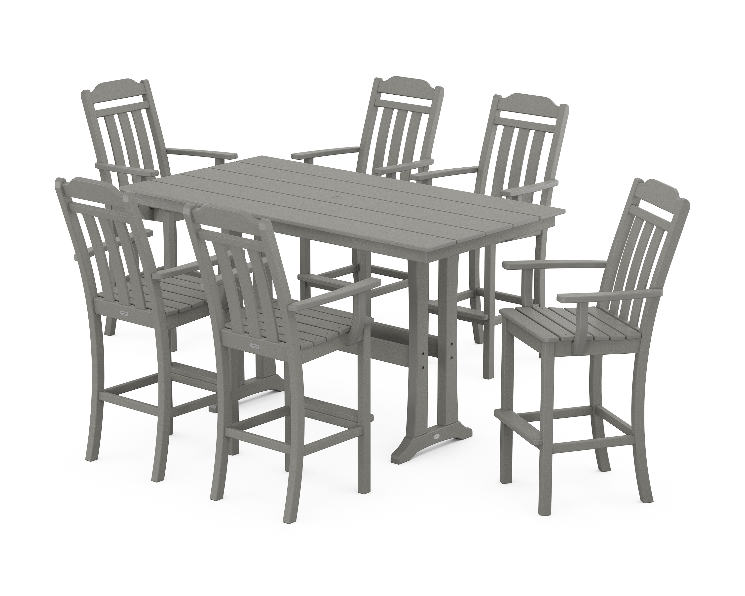 POLYWOOD Cottage Arm Chair 7-Piece Farmhouse Bar Set with Trestle Legs