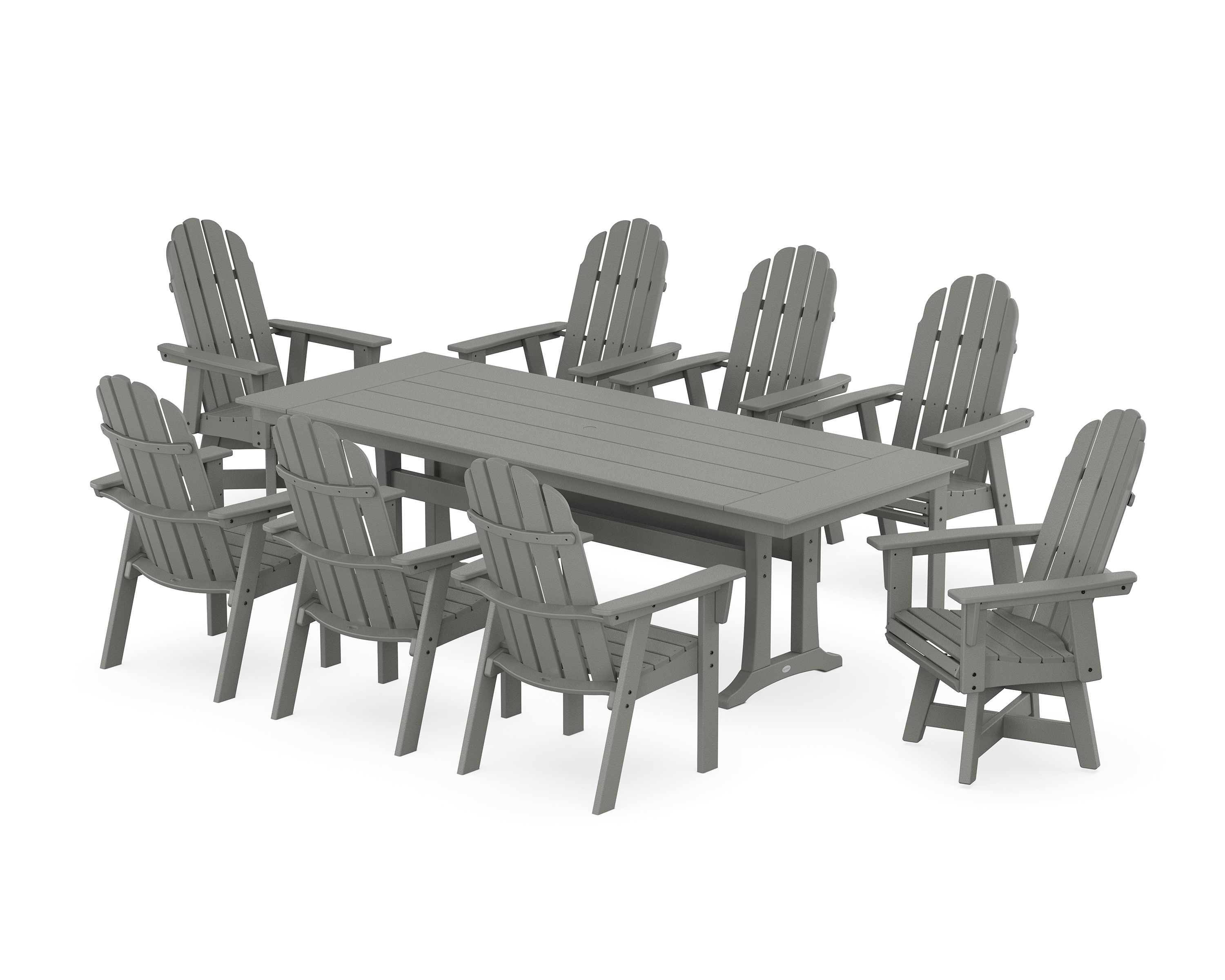 POLYWOOD Vineyard 9-Piece Curveback Adirondack Swivel Farmhouse Dining Set with Trestle Legs