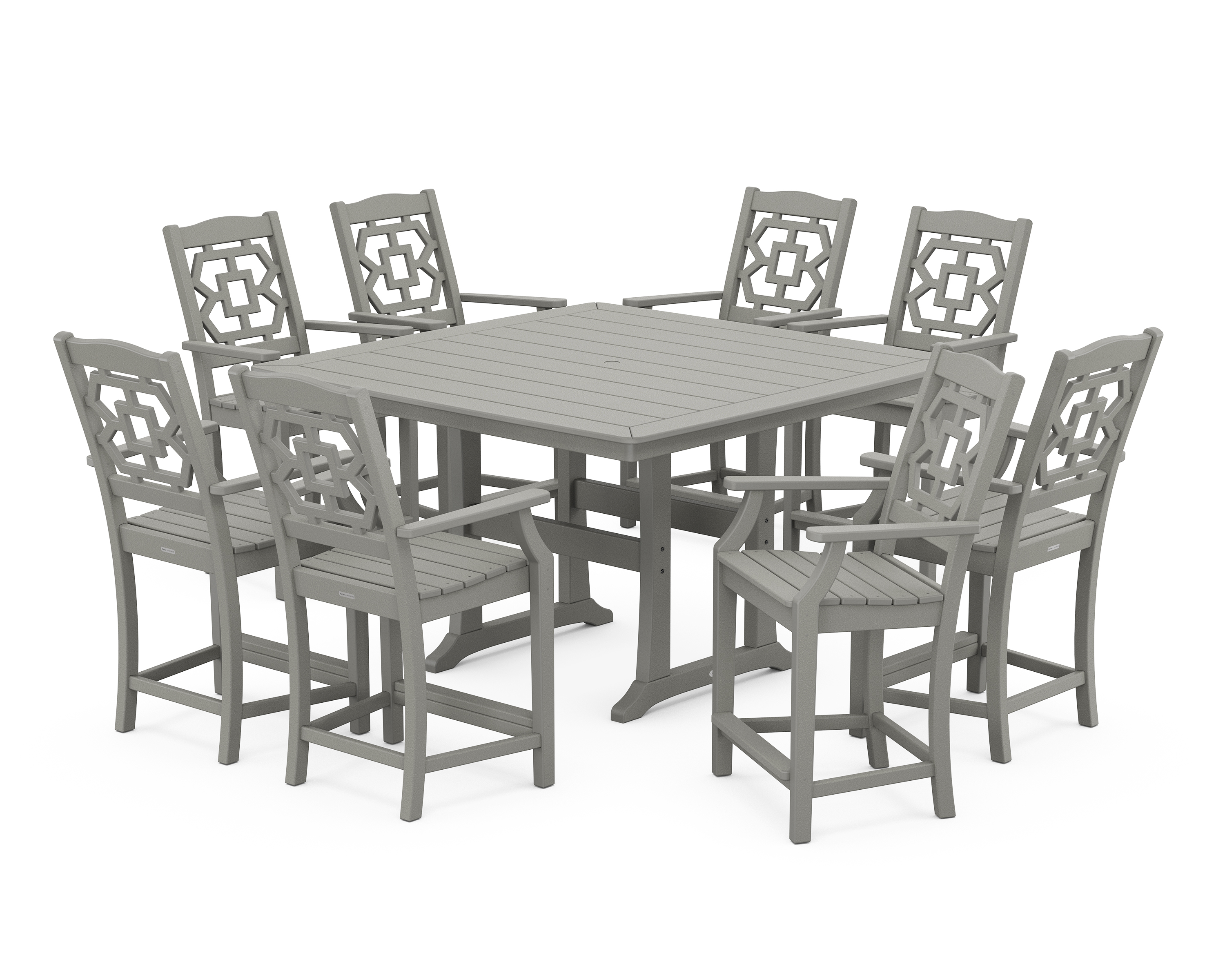 POLYWOOD Chinoiserie 9-Piece Square Counter Set with Trestle Legs