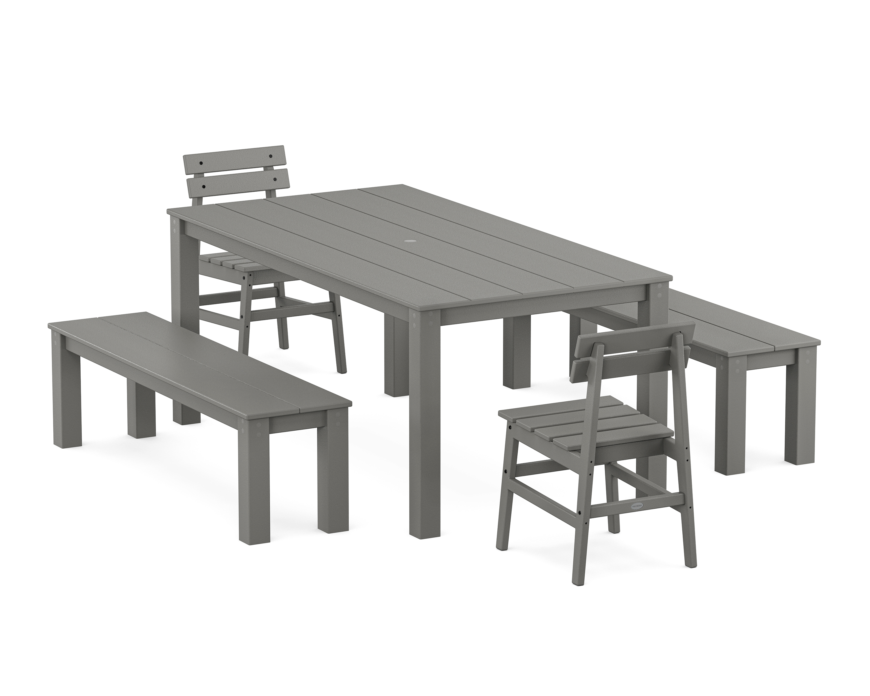 POLYWOOD Modern Studio Plaza Chair 5-Piece Parsons Dining Set with Benches