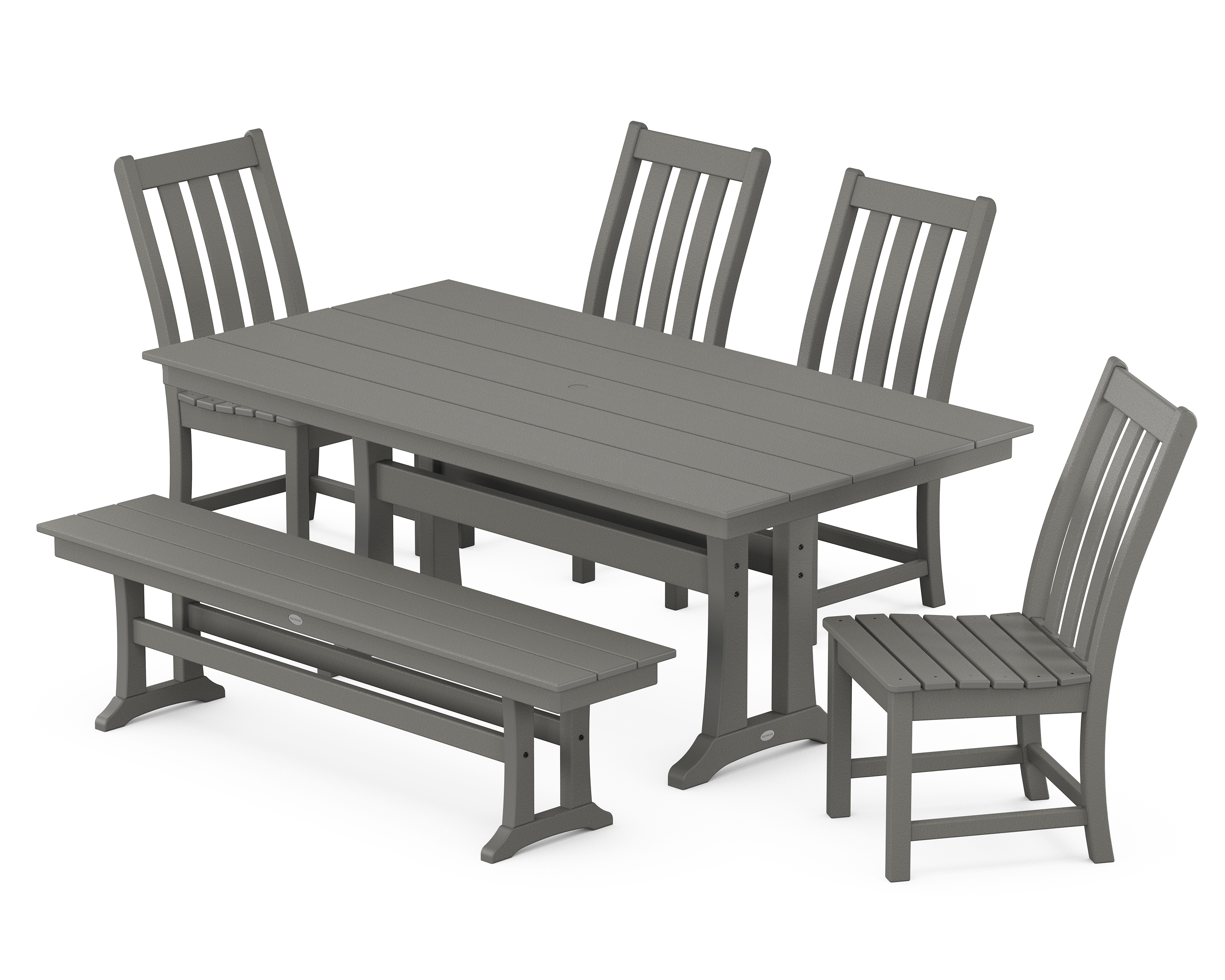 POLYWOOD Vineyard Side Chair 6-Piece Farmhouse Dining Set with Trestle Legs and Bench