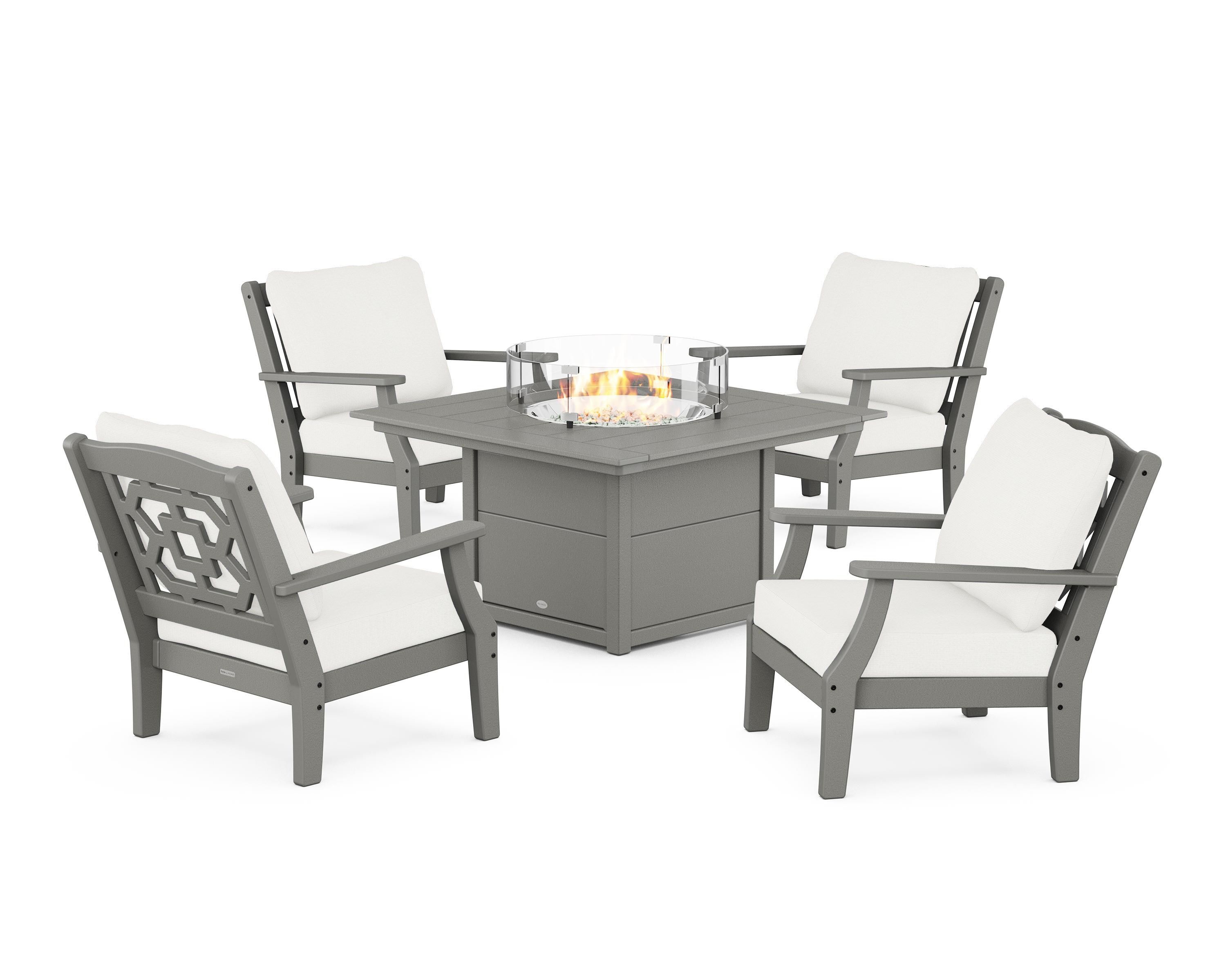 POLYWOOD Chinoiserie 5-Piece Deep Seating Set with Fire Pit Table