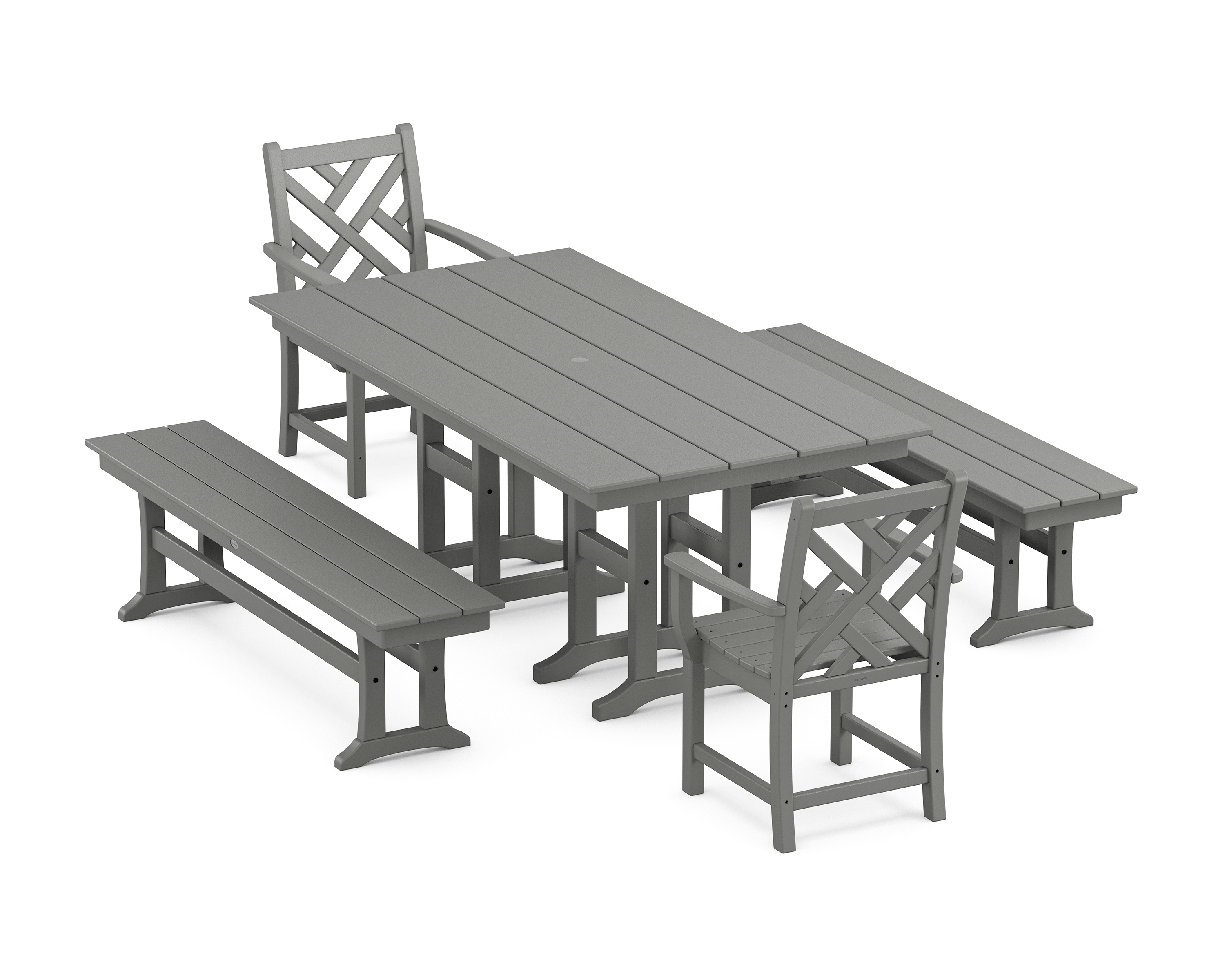 POLYWOOD Chippendale 5-Piece Farmhouse Dining Set with Benches