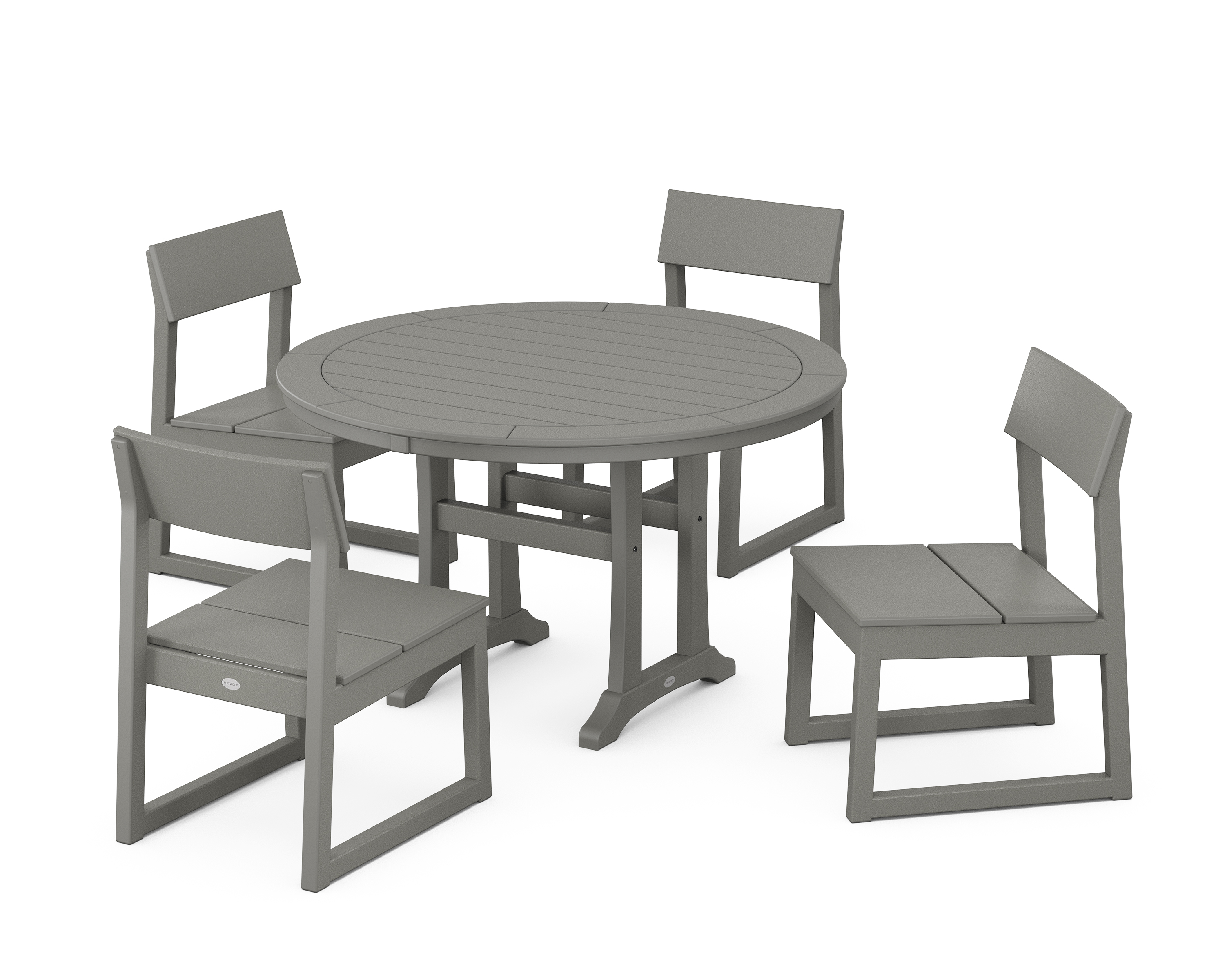 POLYWOOD EDGE Side Chair 5-Piece Round Dining Set With Trestle Legs