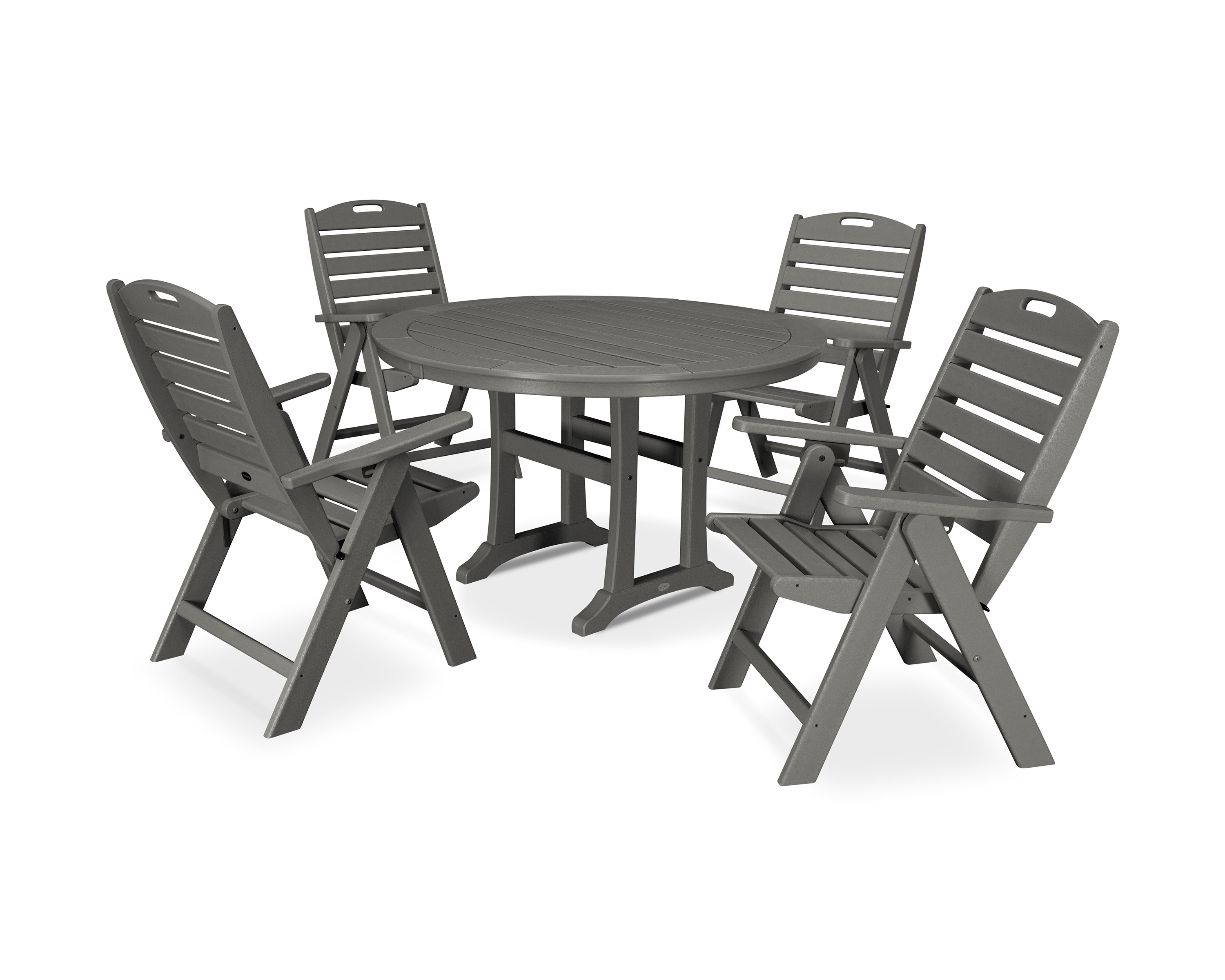 POLYWOOD Nautical Highback Chair 5-Piece Round Dining Set with Trestle Legs