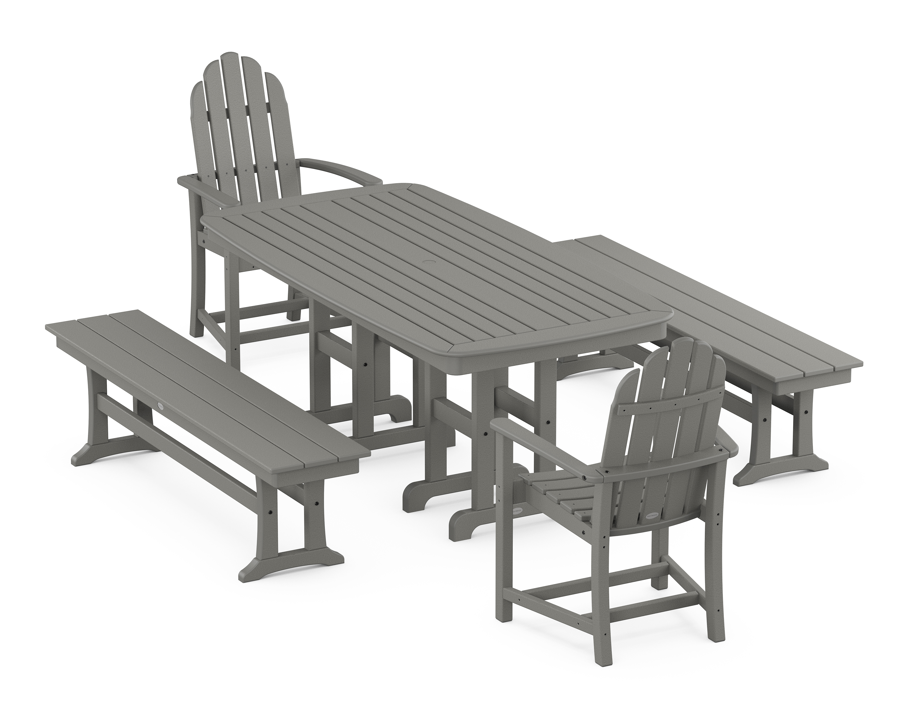 POLYWOOD Classic Adirondack 5-Piece Dining Set with Benches
