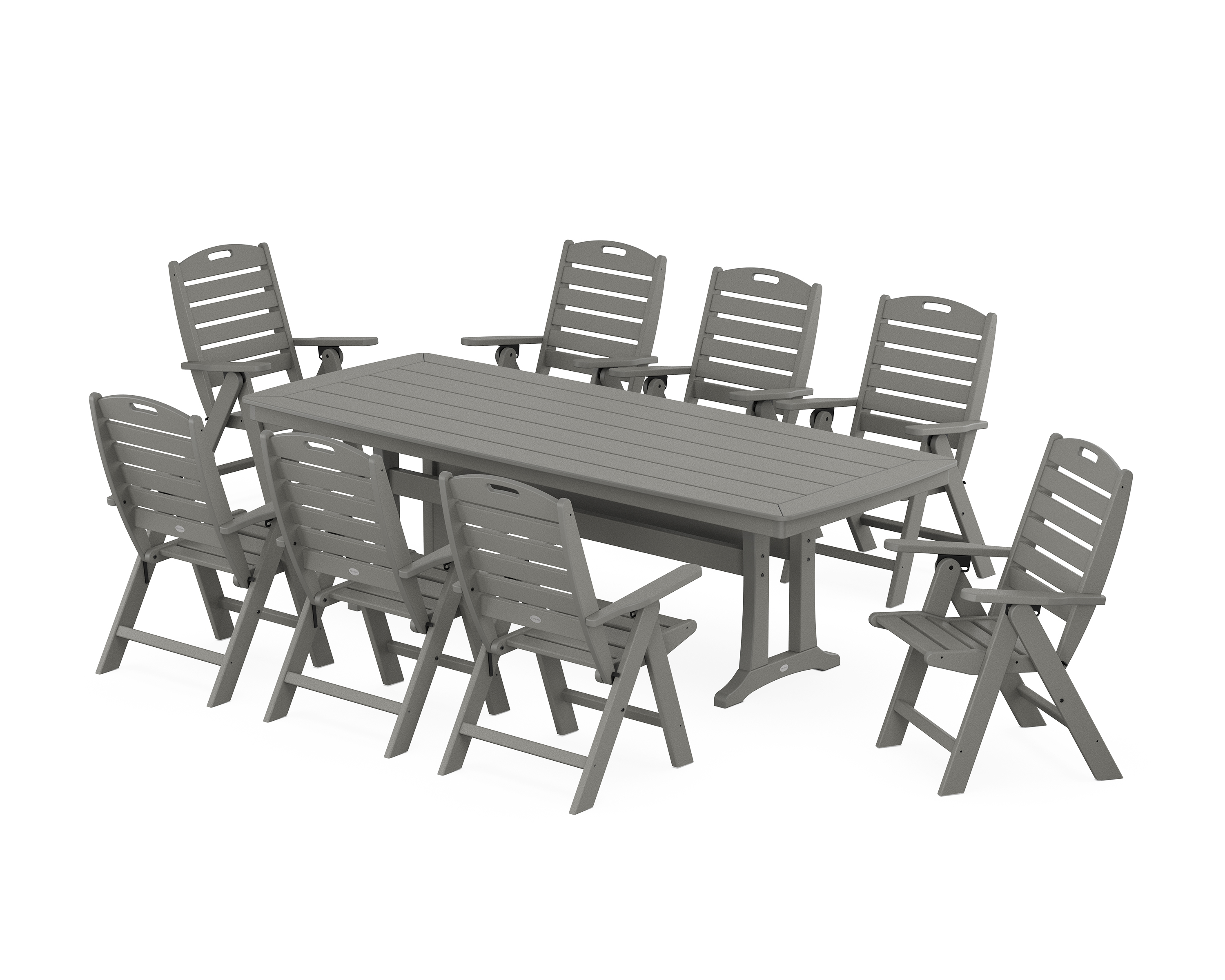 POLYWOOD Nautical Highback 9-Piece Dining Set with Trestle Legs
