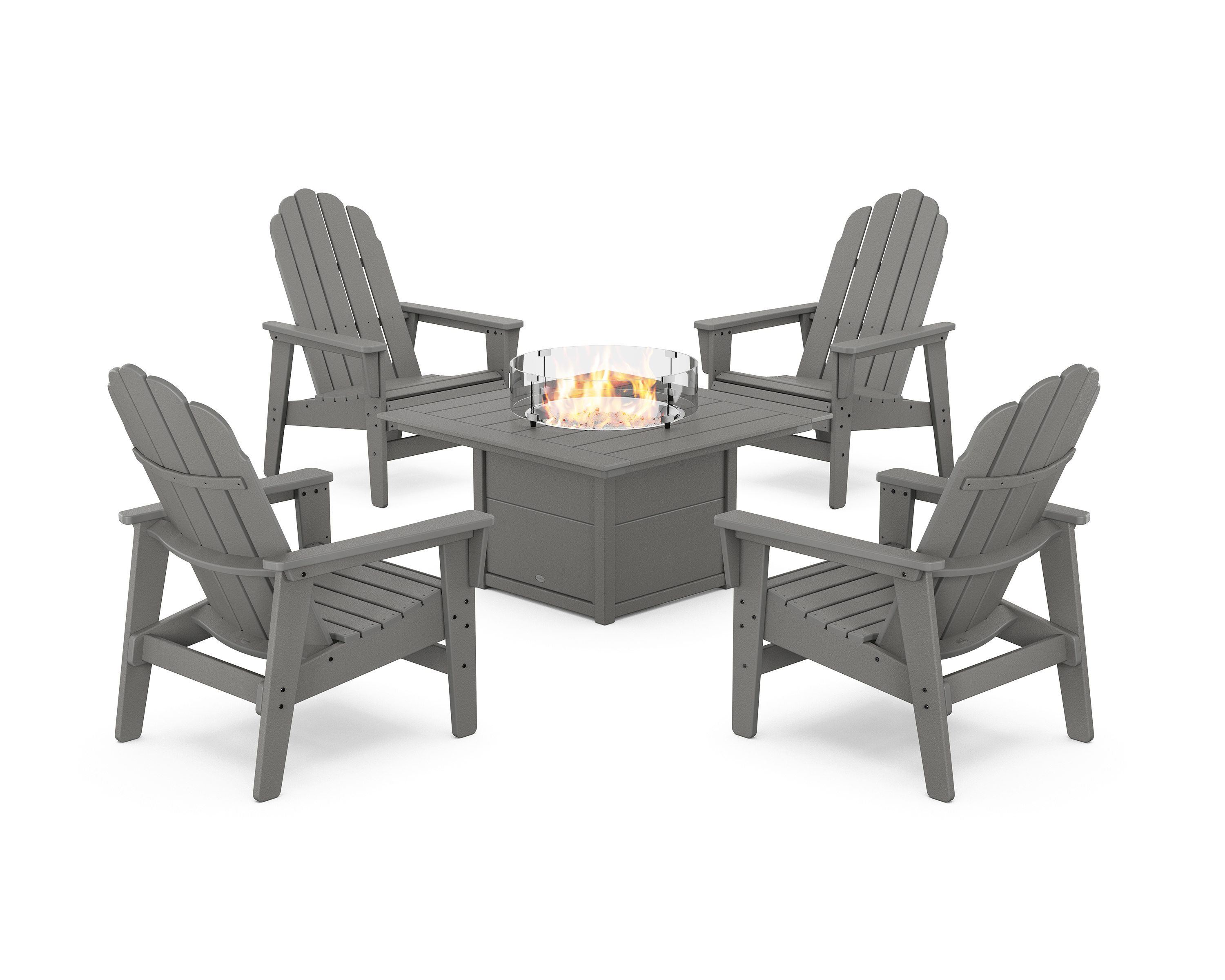 POLYWOOD 5-Piece Vineyard Grand Upright Adirondack Conversation Set with Fire Pit Table
