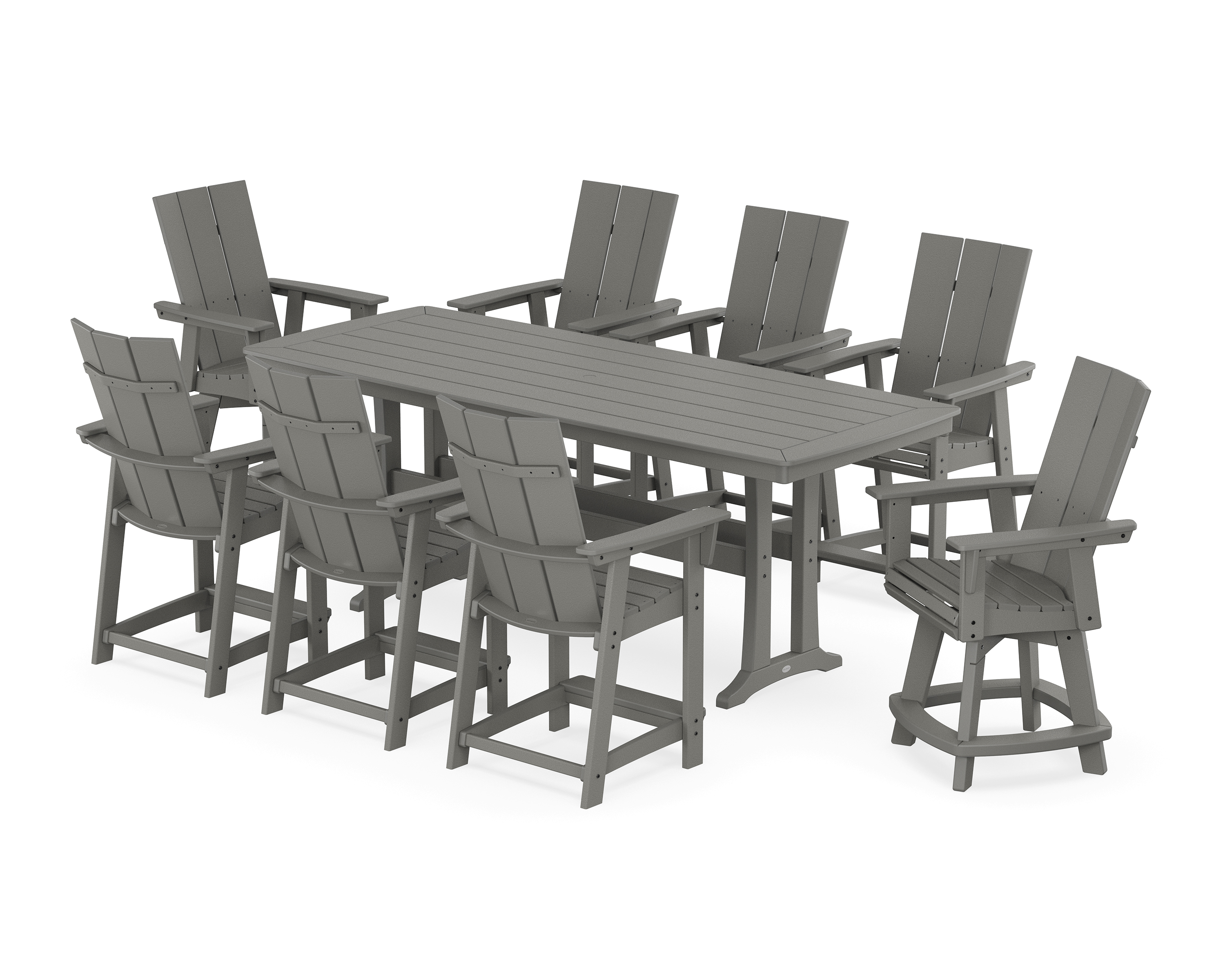 POLYWOOD Modern Curveback Adirondack Swivel 9-Piece Counter Set with Trestle Legs