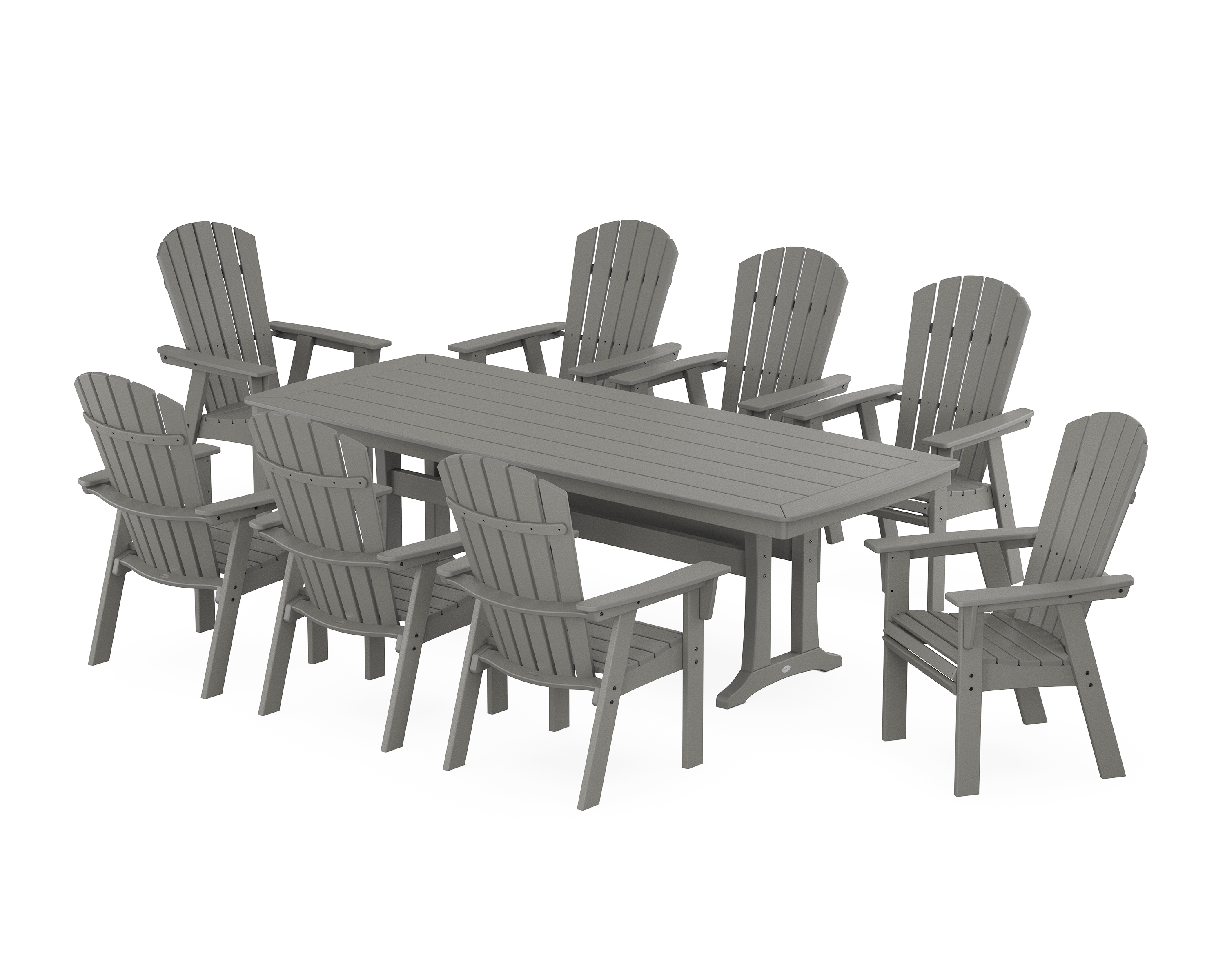 POLYWOOD Nautical Curveback Adirondack 9-Piece Dining Set with Trestle Legs
