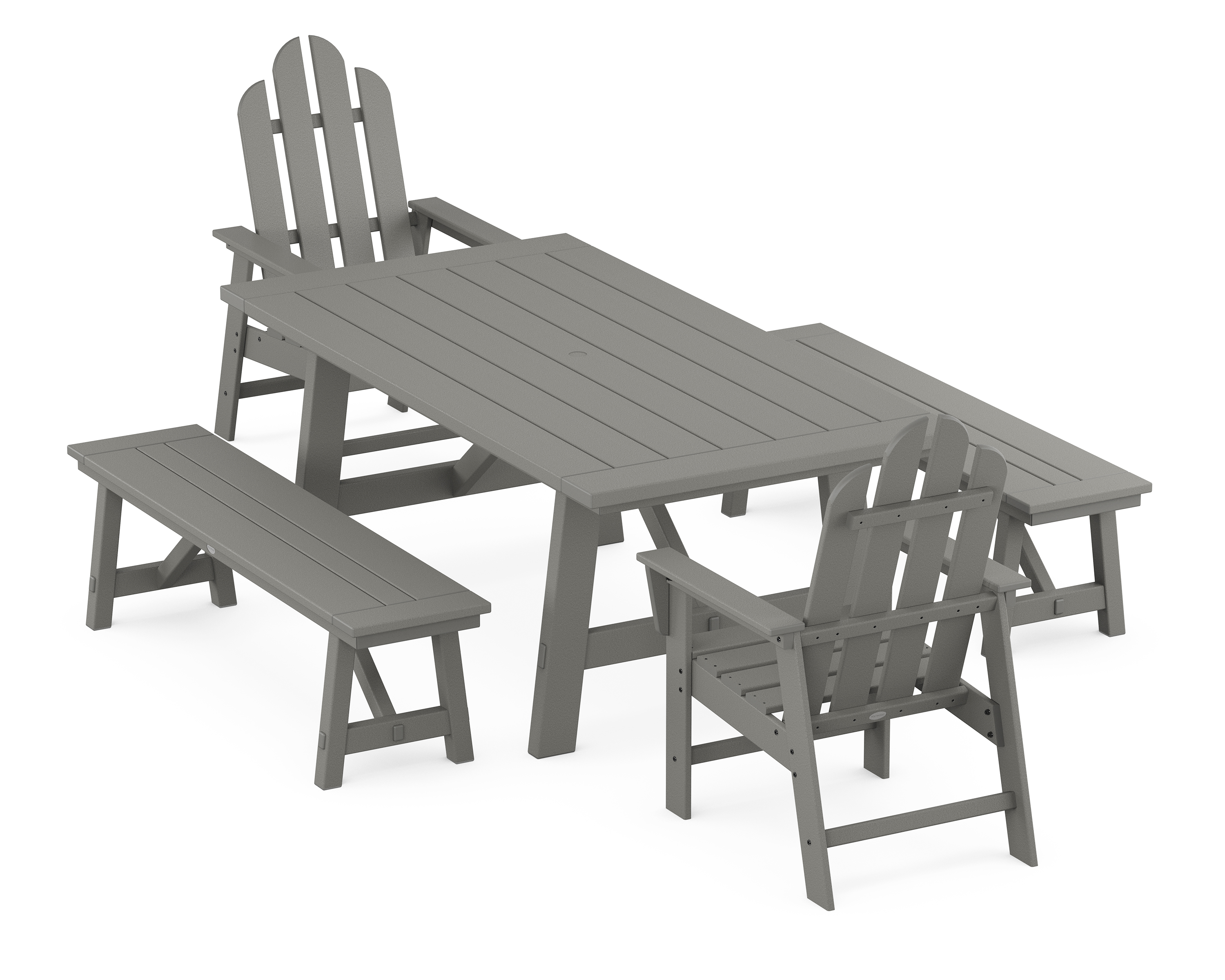 POLYWOOD Long Island 5-Piece Rustic Farmhouse Dining Set With Benches