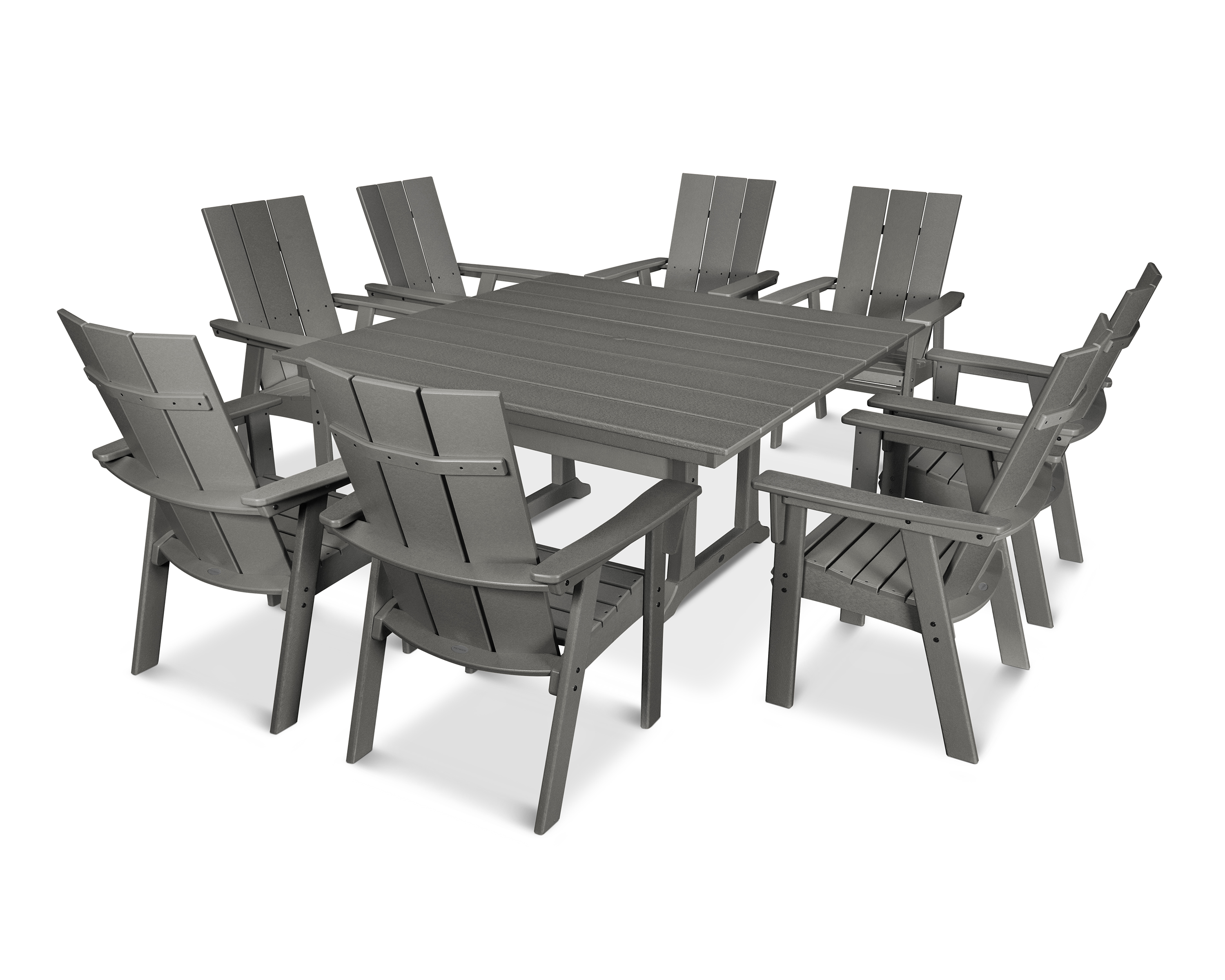 POLYWOOD Modern Curveback Adirondack 9-Piece Farmhouse Trestle Dining Set
