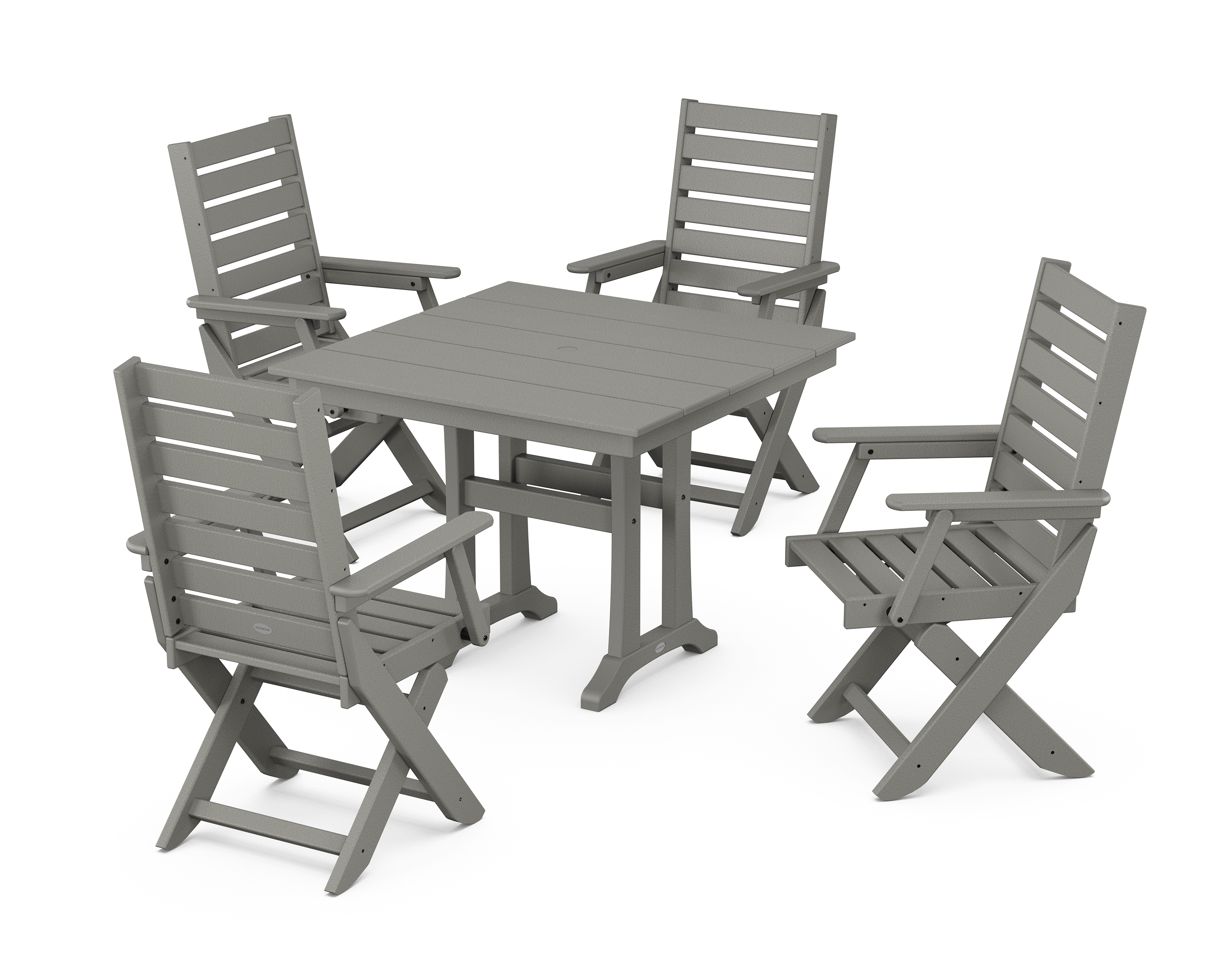 POLYWOOD Captain Folding Chair 5-Piece Farmhouse Dining Set With Trestle Legs