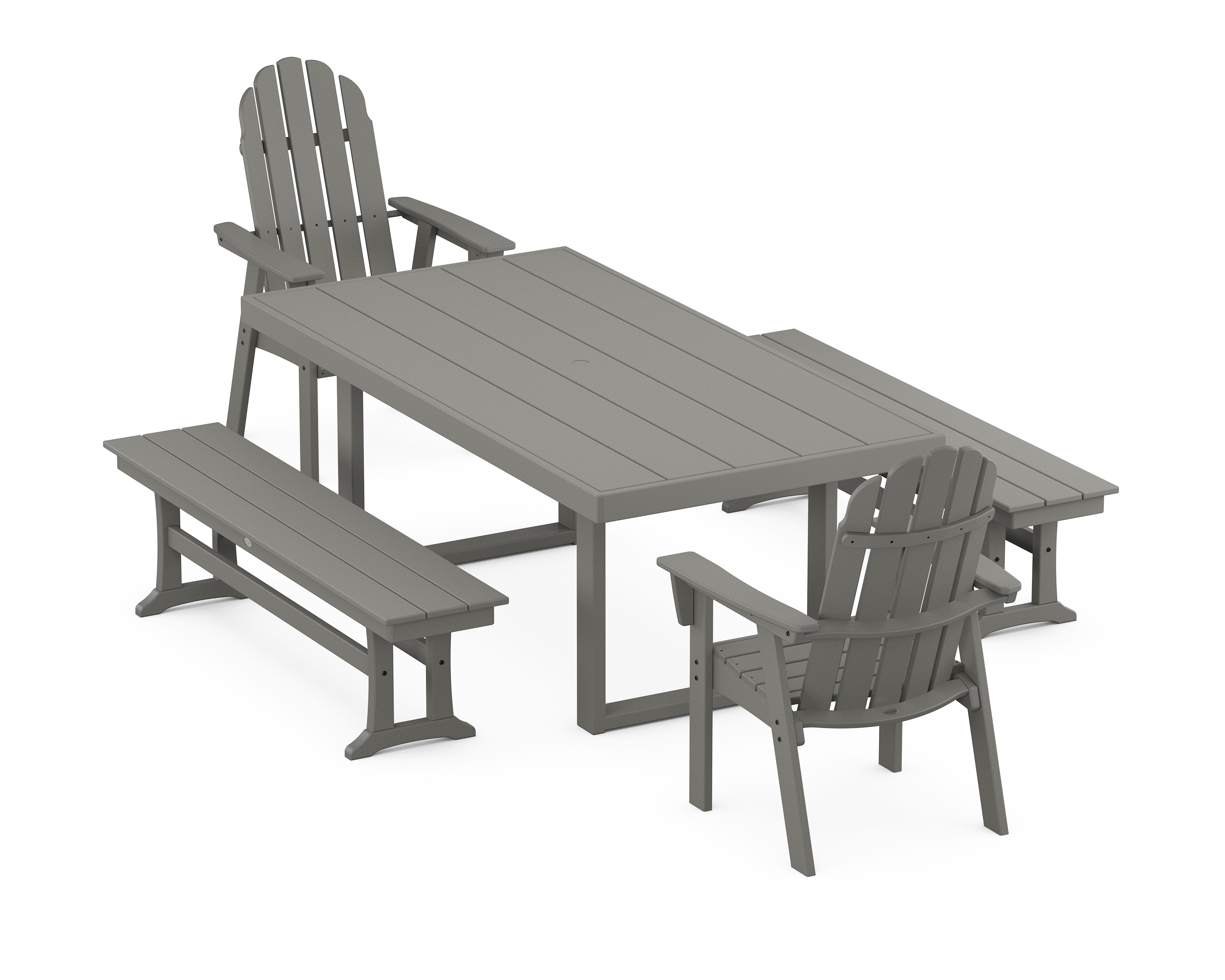 POLYWOOD Vineyard Adirondack 5-Piece Dining Set with Benches