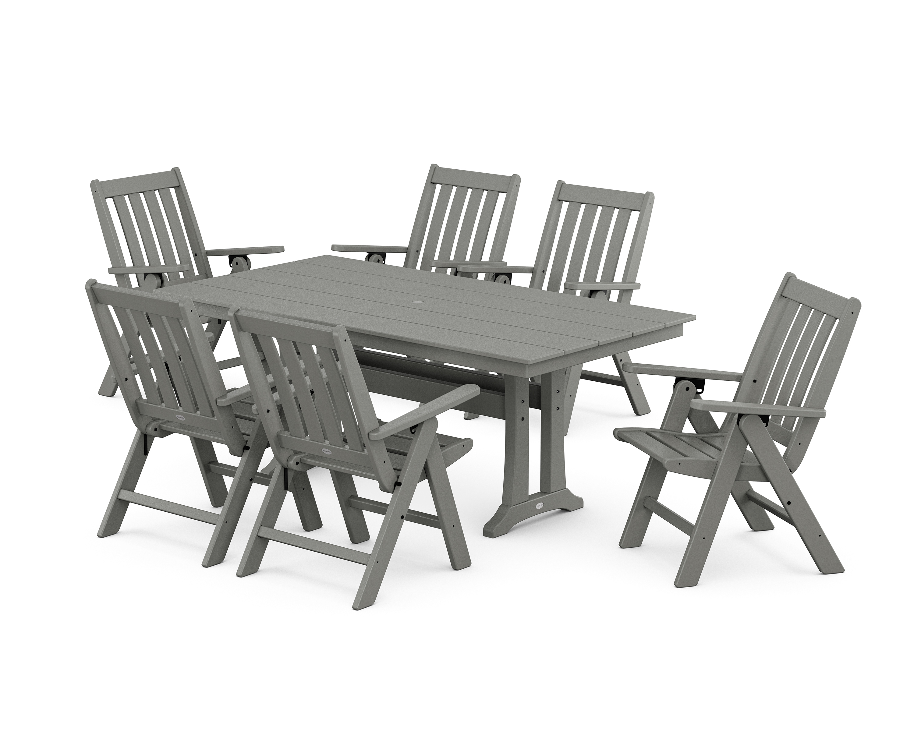 POLYWOOD Vineyard Folding Chair 7-Piece Farmhouse Dining Set with Trestle Legs