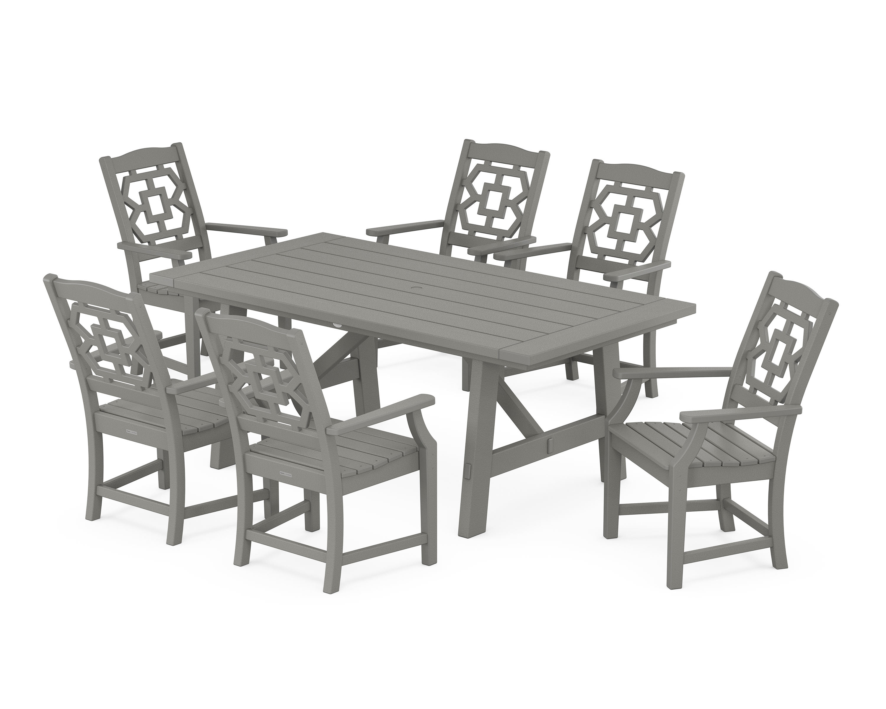 POLYWOOD Chinoiserie Arm Chair 7-Piece Rustic Farmhouse Dining Set
