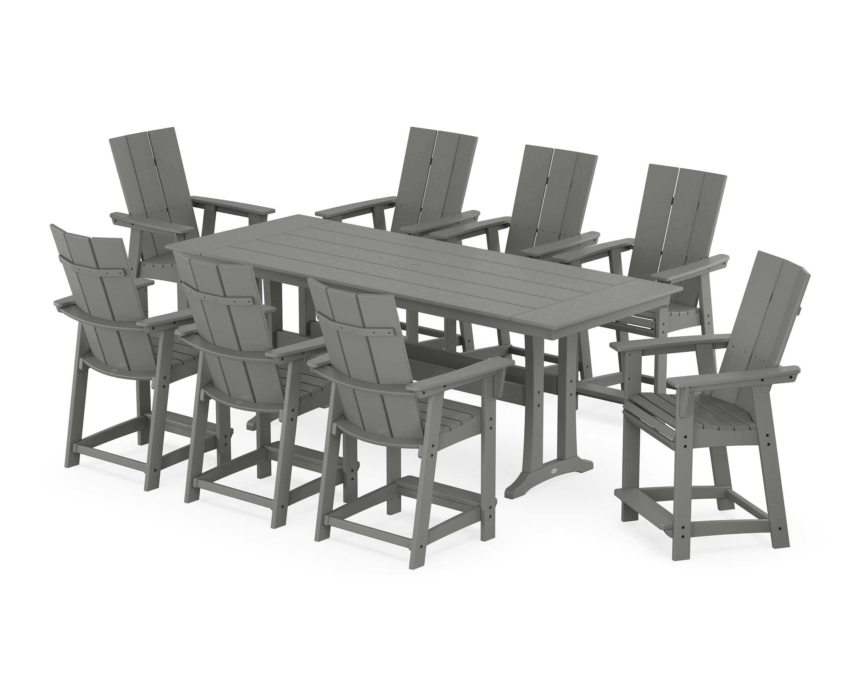 POLYWOOD Modern Curveback Adirondack 9-Piece Farmhouse Counter Set with Trestle Legs