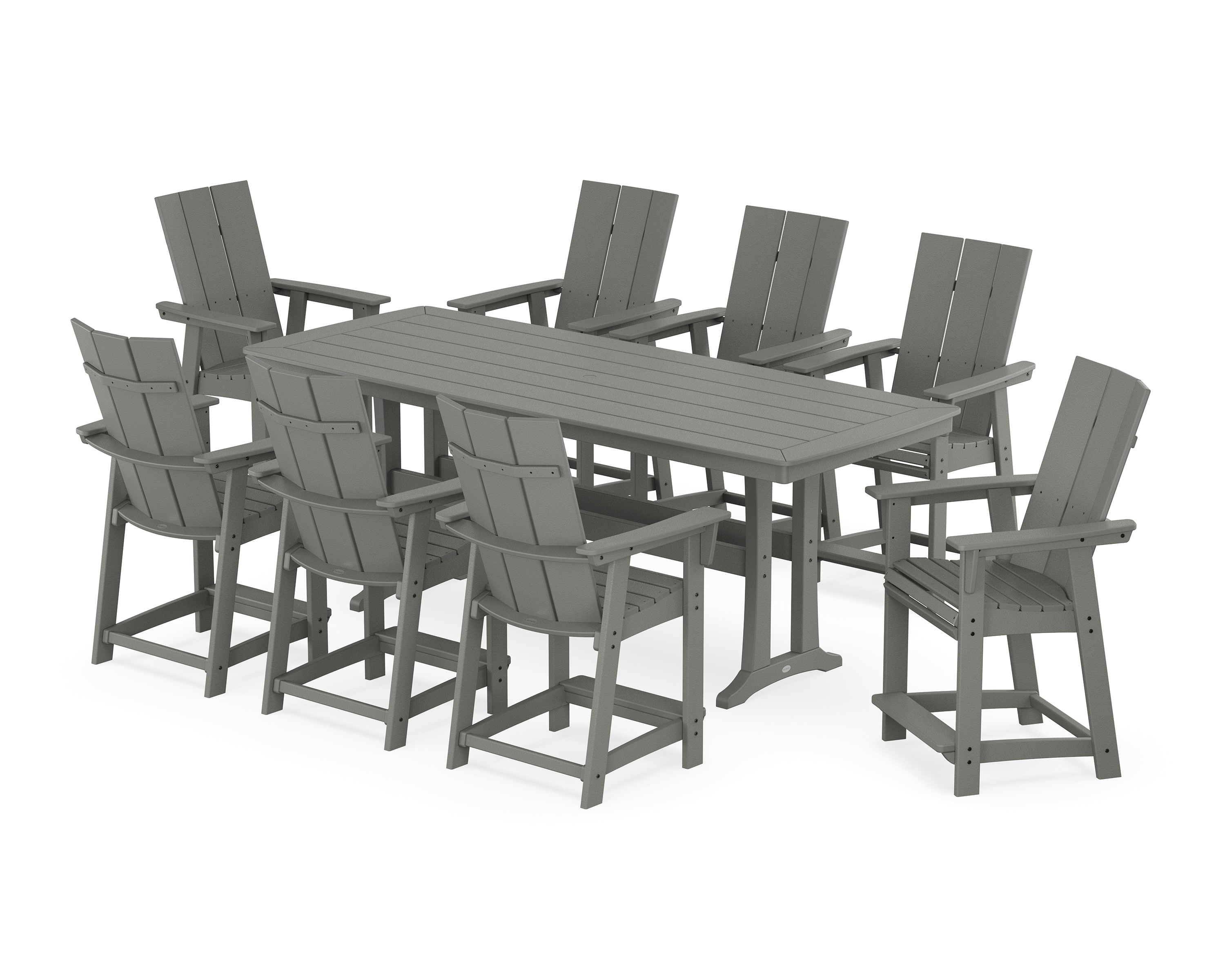 POLYWOOD Modern Curveback Adirondack 9-Piece Counter Set with Trestle Legs