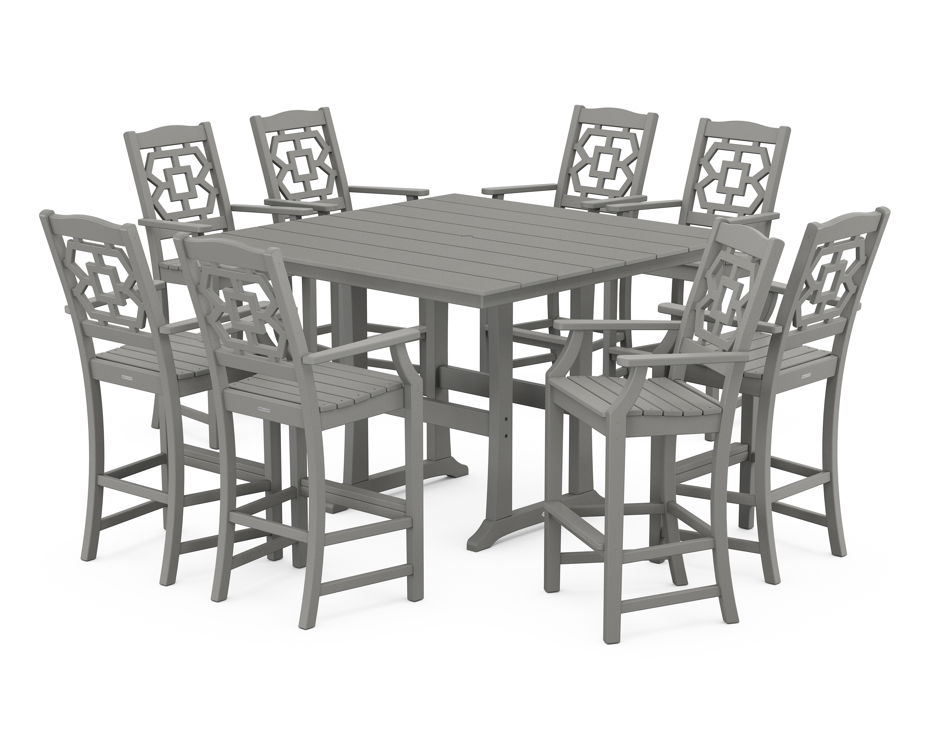 POLYWOOD Chinoiserie 9-Piece Square Farmhouse Bar Set with Trestle Legs