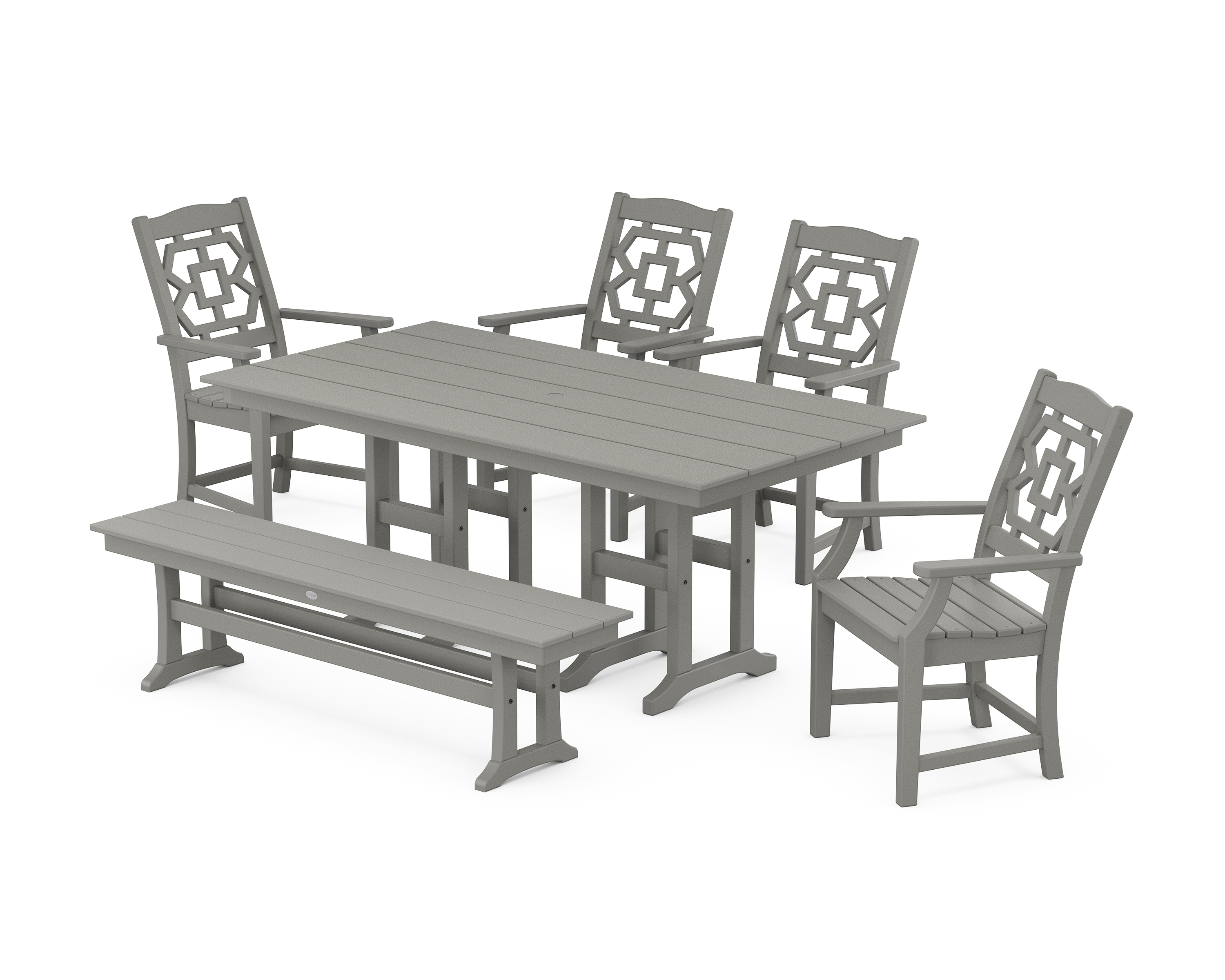 POLYWOOD Chinoiserie 6-Piece Farmhouse Dining Set with Bench