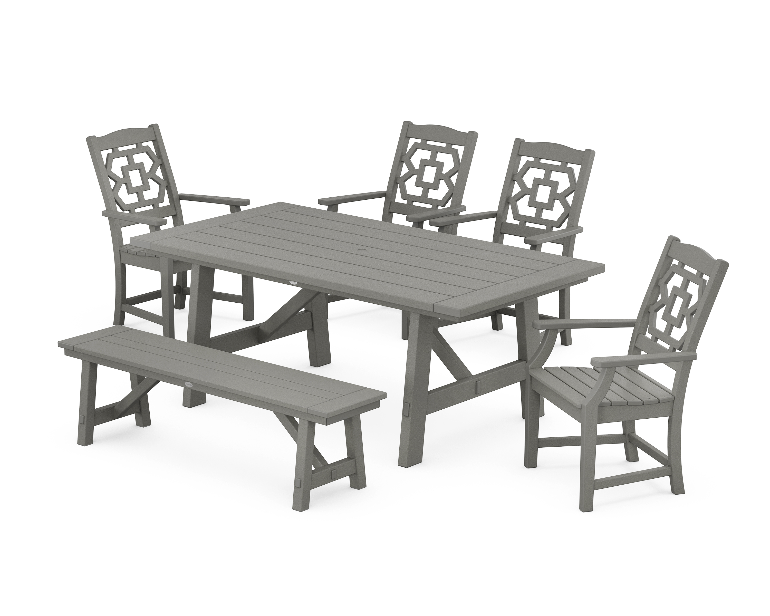 POLYWOOD Chinoiserie 6-Piece Rustic Farmhouse Dining Set with Bench