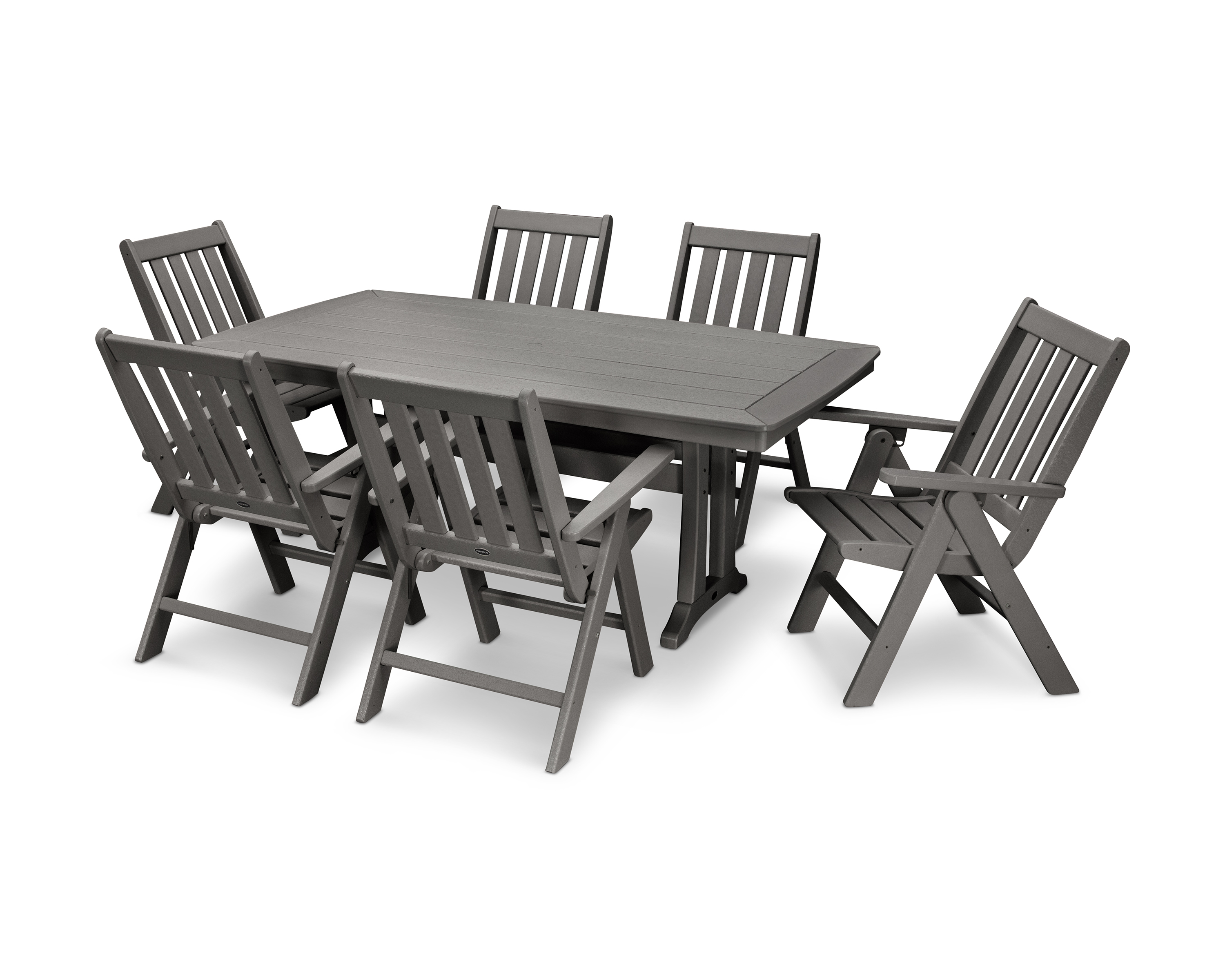 POLYWOOD Vineyard Folding Chair 7-Piece Dining Set with Trestle Legs