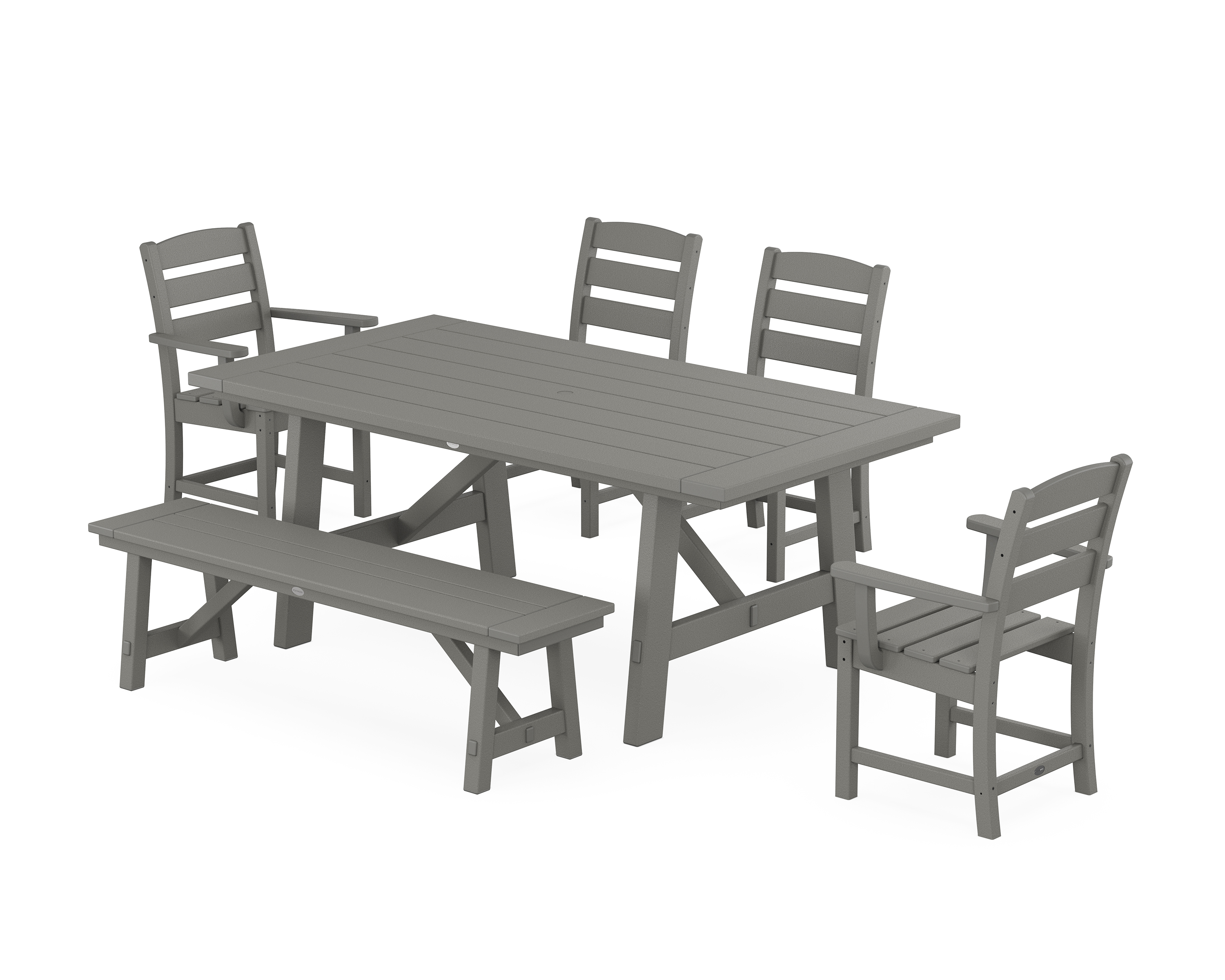 POLYWOOD Lakeside 6-Piece Rustic Farmhouse Dining Set With Bench