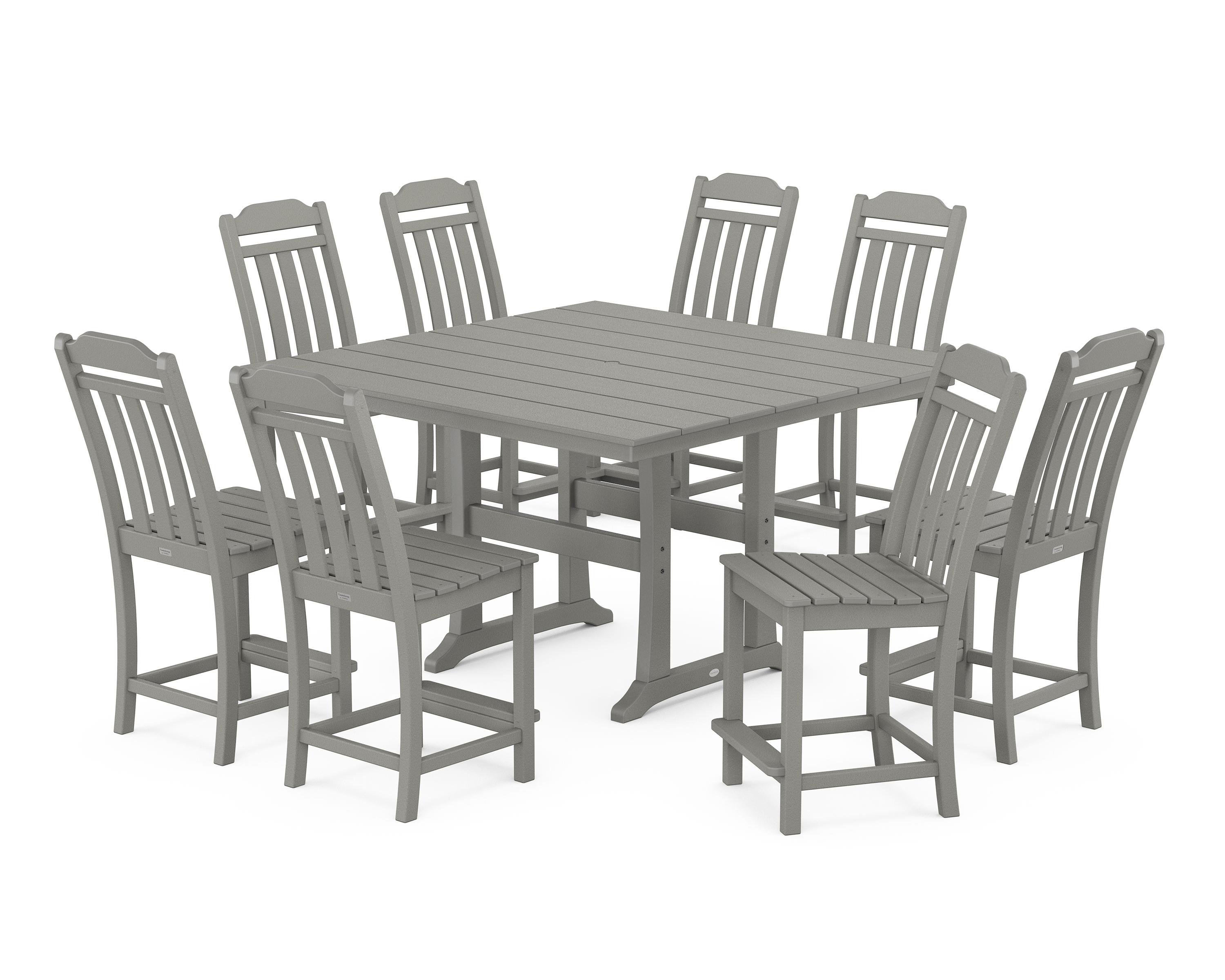 POLYWOOD Cottage 9-Piece Square Farmhouse Side Chair Counter Set with Trestle Legs