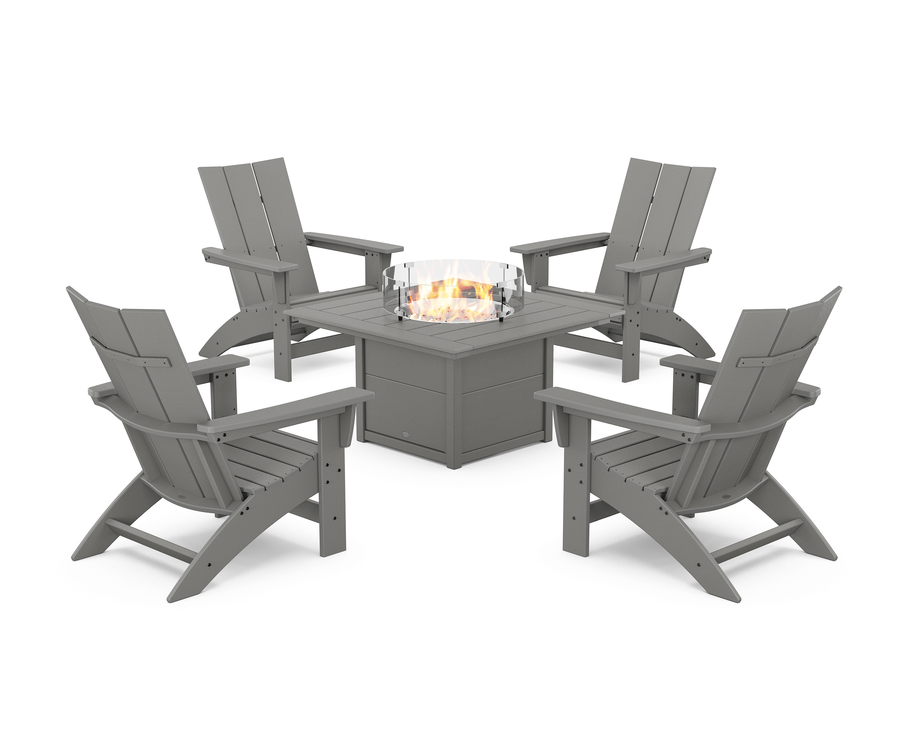POLYWOOD 5-Piece Modern Grand Adirondack Conversation Set with Fire Pit Table