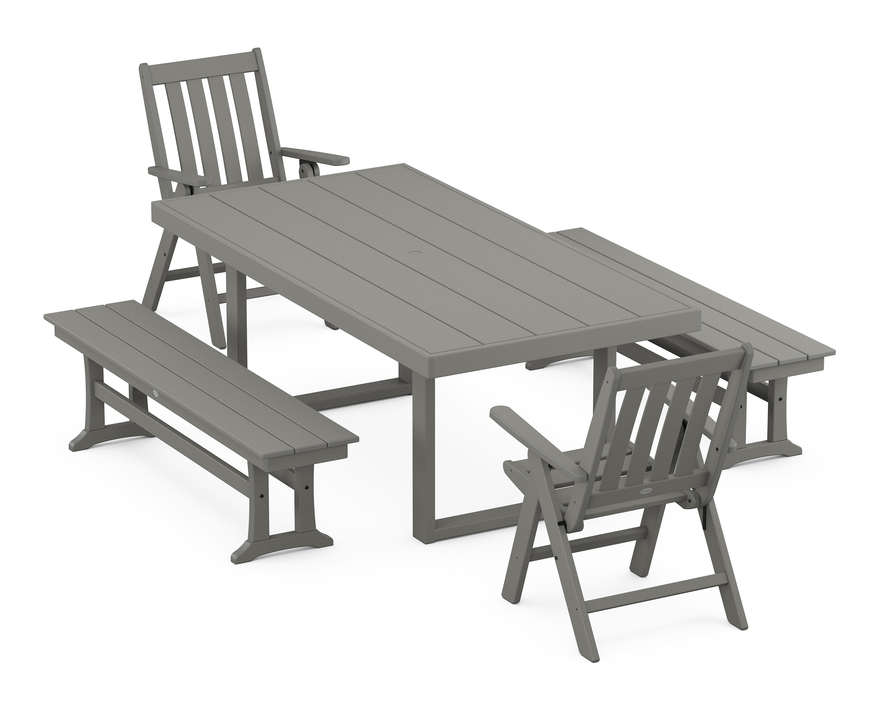 POLYWOOD Vineyard Folding Chair 5-Piece Dining Set with Benches