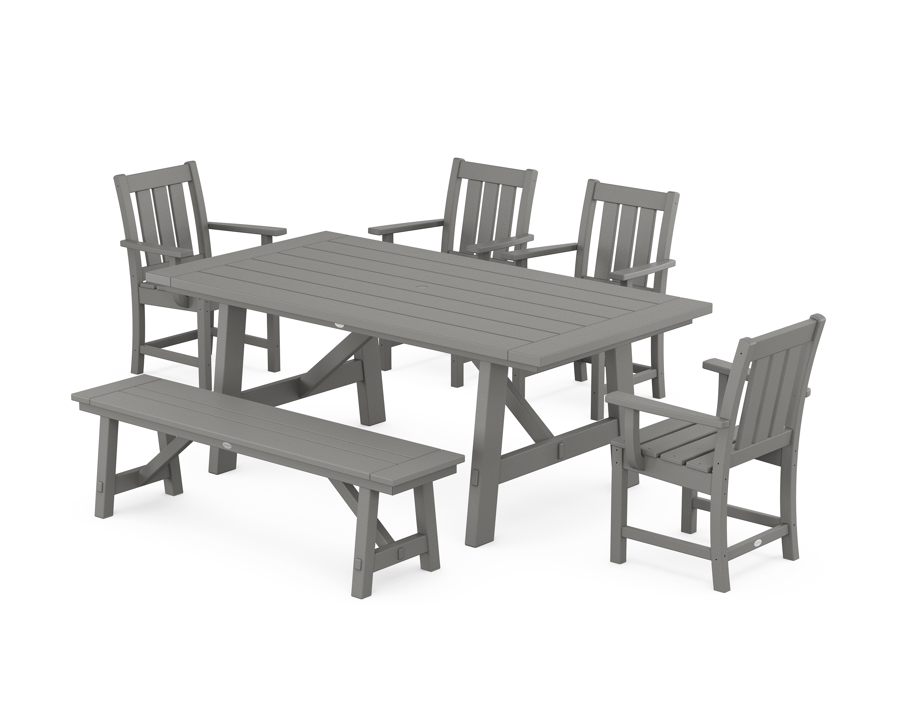 POLYWOOD Oxford 6-Piece Rustic Farmhouse Dining Set with Bench