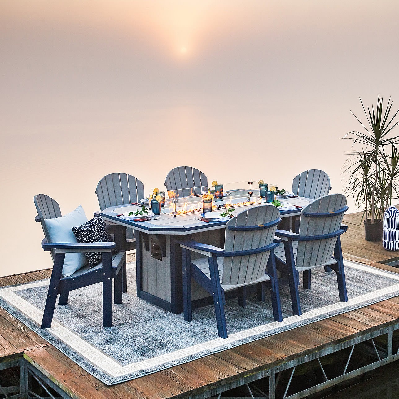 Finch Amish Poly 7 pc Great Bay SummerSide Fire Table Dining Set