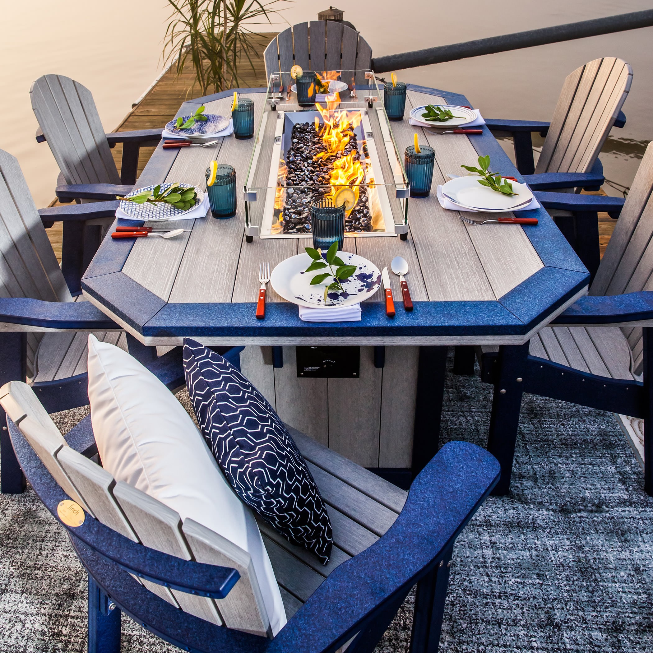 Finch Amish Poly 7 pc Great Bay SummerSide Fire Table Dining Set