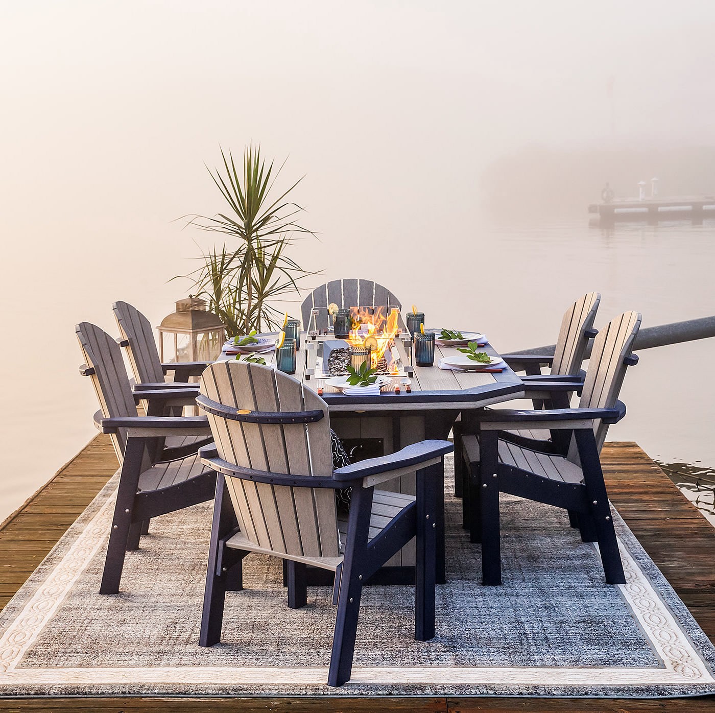 Finch Amish Poly 7 pc Great Bay SummerSide Fire Table Dining Set