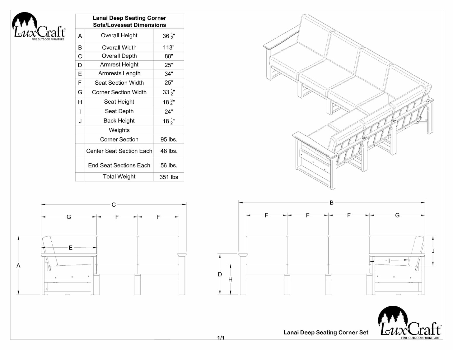 Luxcraft Lanai Deep Seating Sectional & Conversation Table Set
