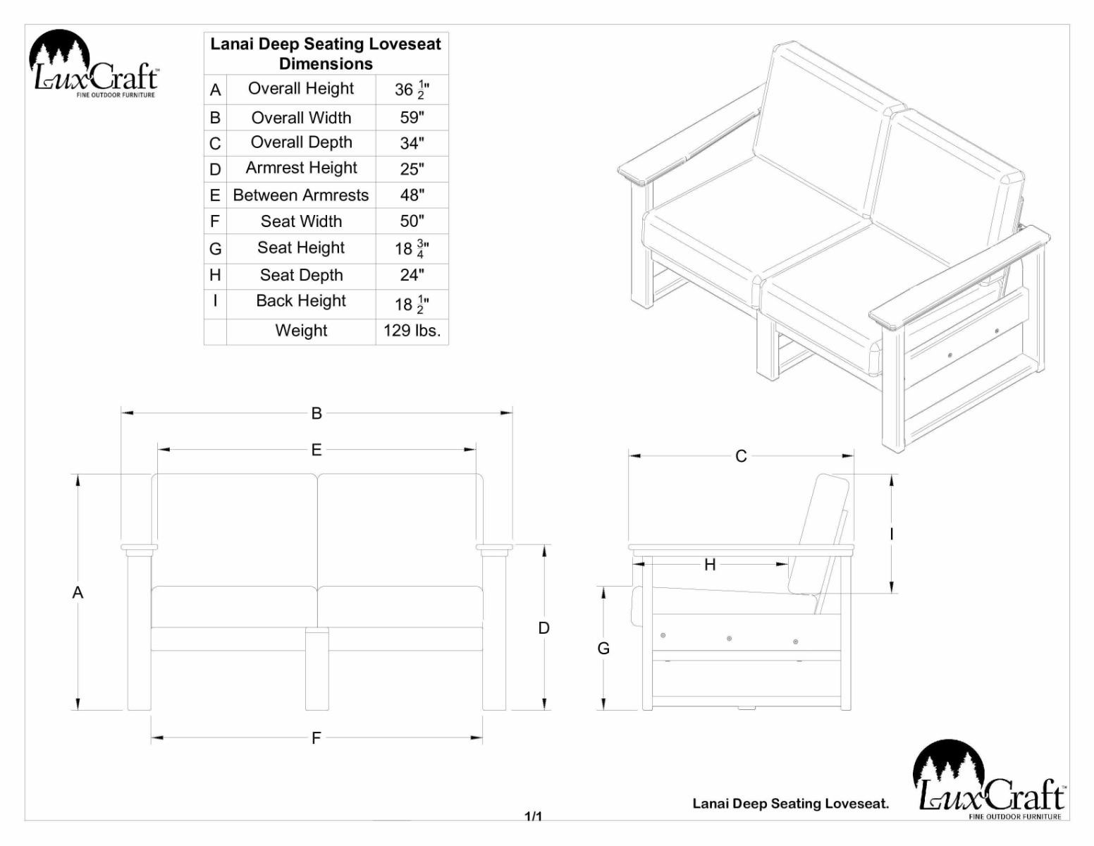 Luxcraft Lanai Deep Seating Loveseat