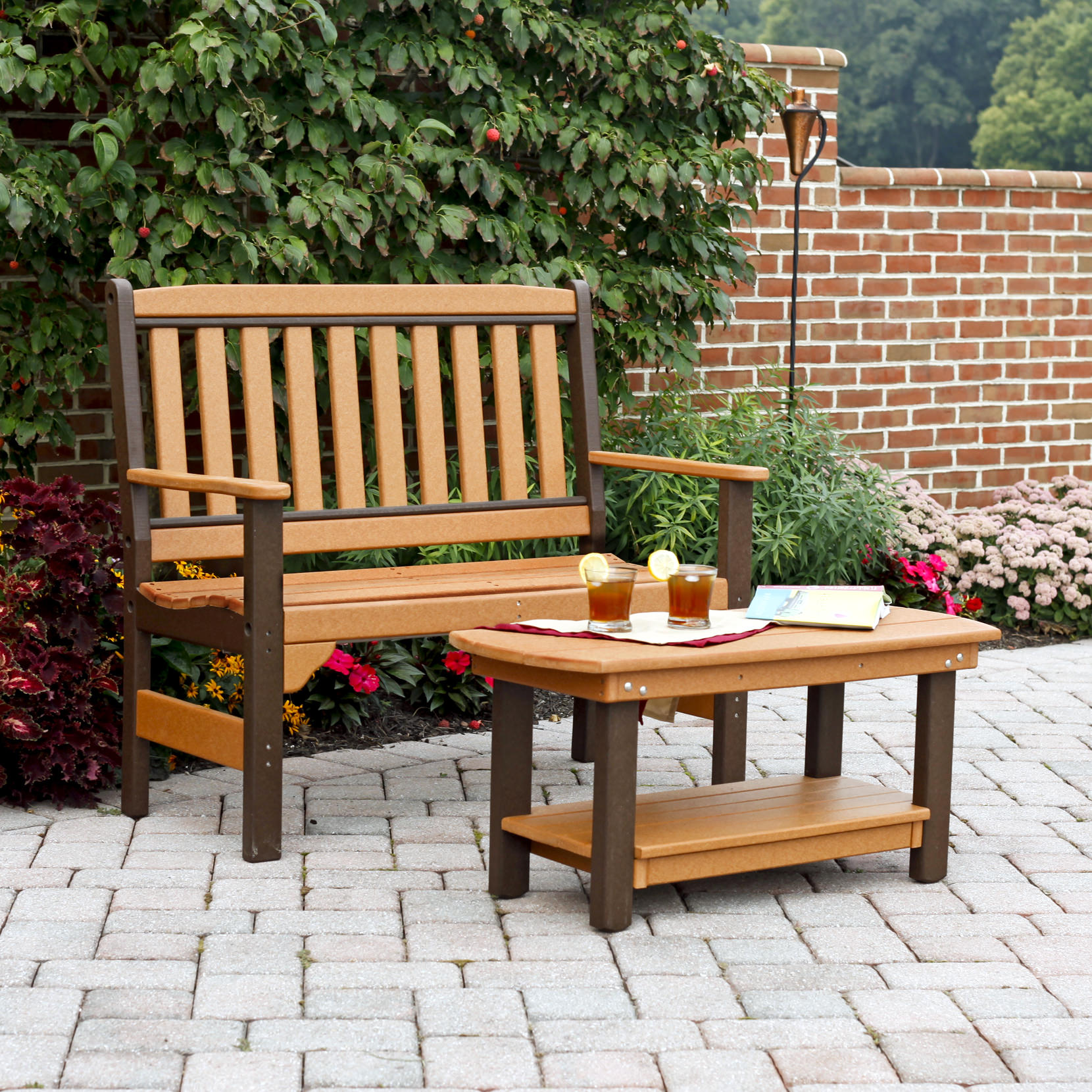 Amish Poly English Garden Bench & Coffee Table Set