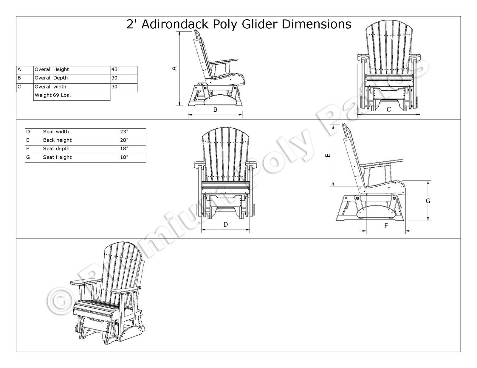 Luxcraft Adirondack 2 ft Glider Chair