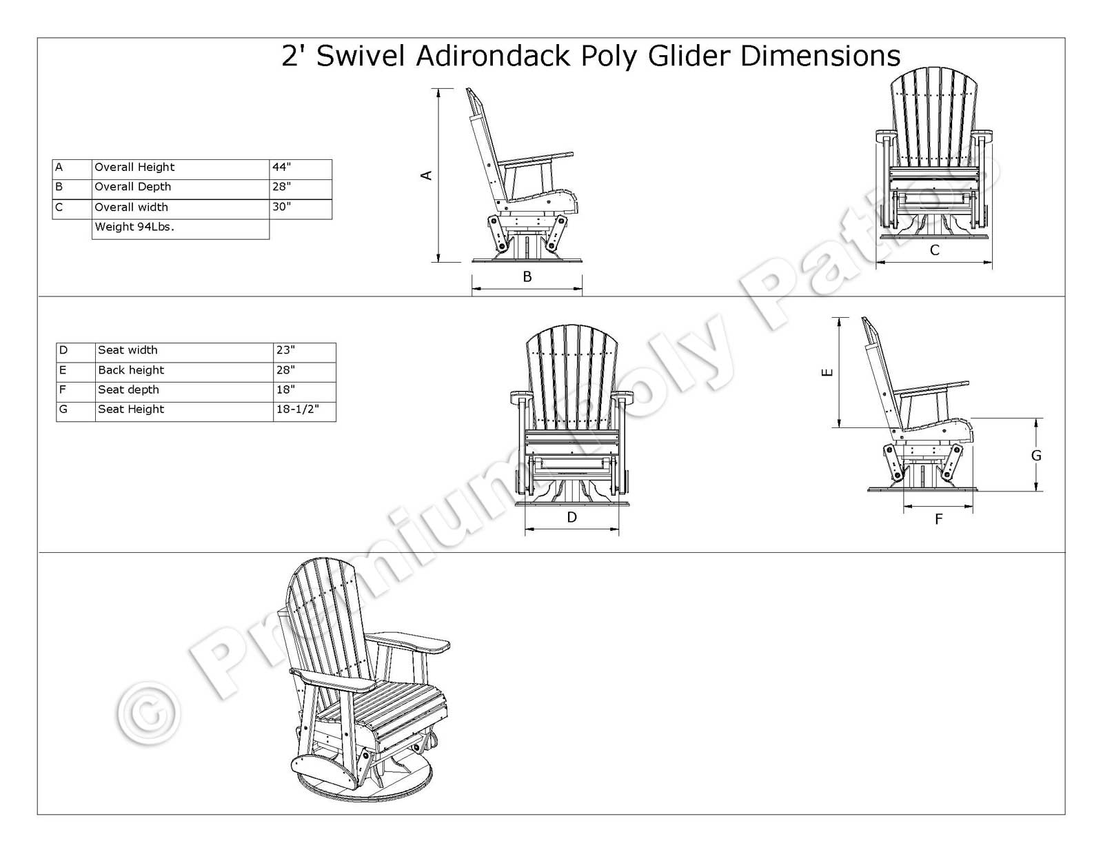 Luxcraft Adirondack 2 ft Swivel Glider Chair