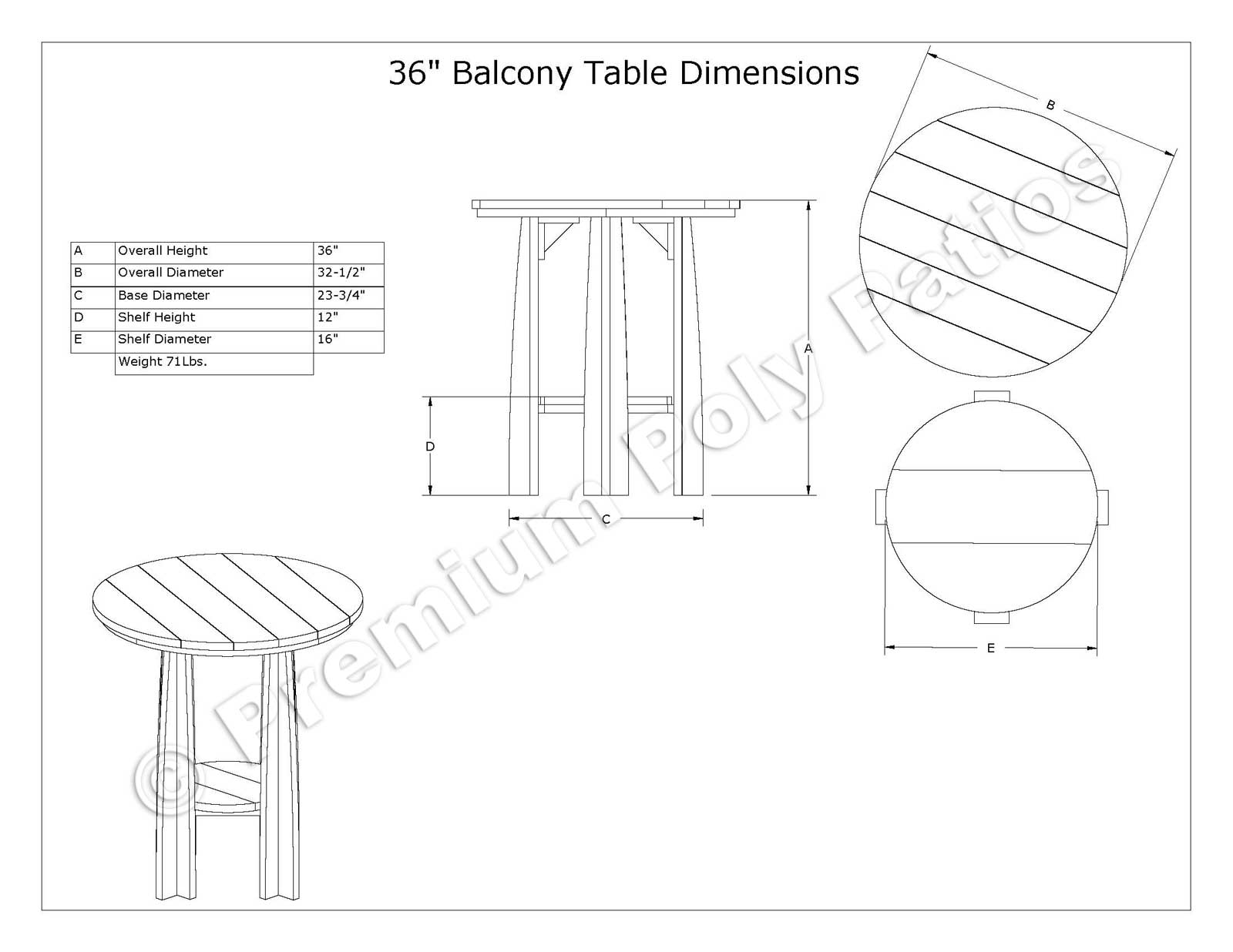 Luxcraft 36 in Balcony Table