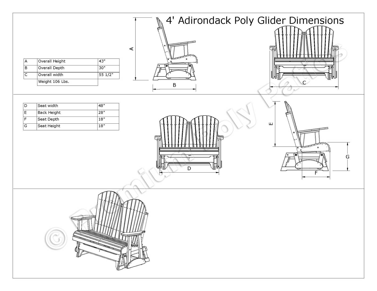 Luxcraft Adirondack 4 ft Poly Glider