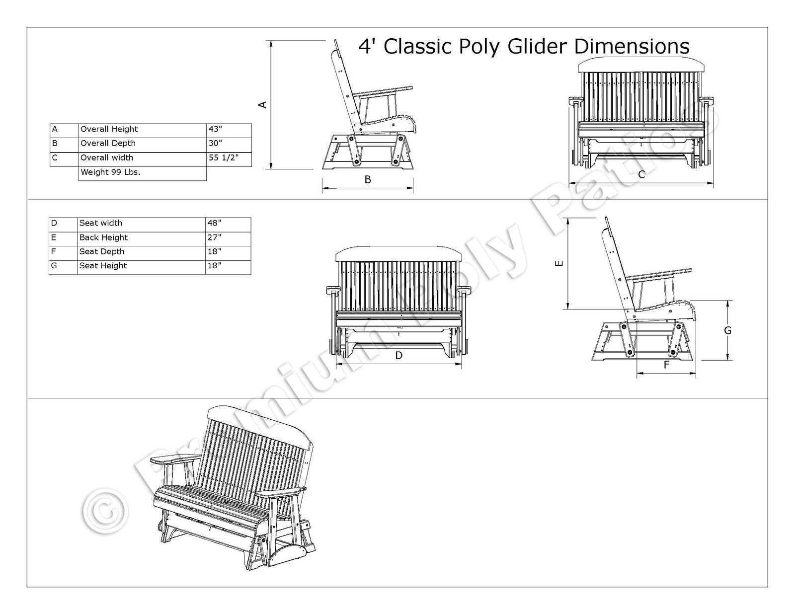 Luxcraft Classic Highback 4 ft Poly Glider