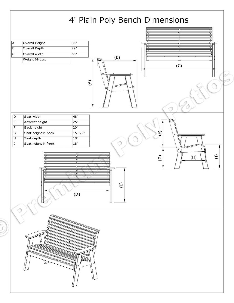 Luxcraft Plain Garden Bench 4 pc Seating Set
