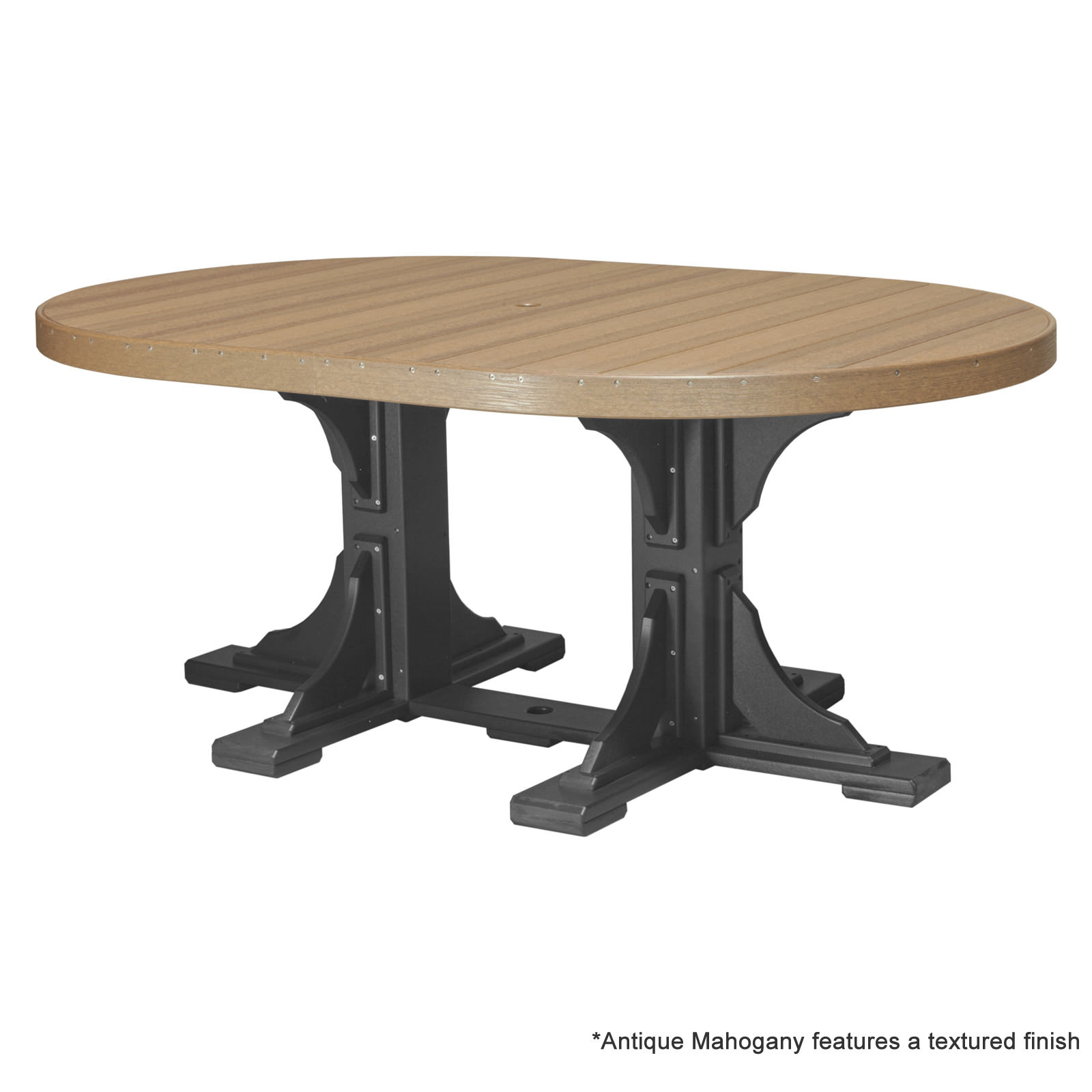 Oval 4 x 6 Dining Table shown in Antique Mahogany with textured finish