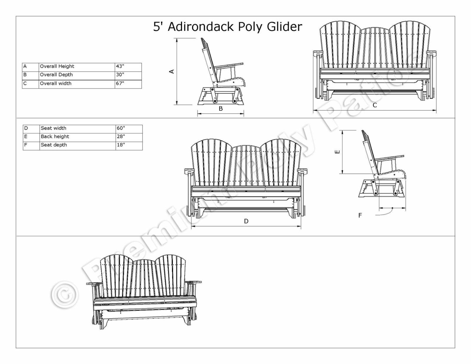 Luxcraft Adirondack 3 pc Glider Seating Set