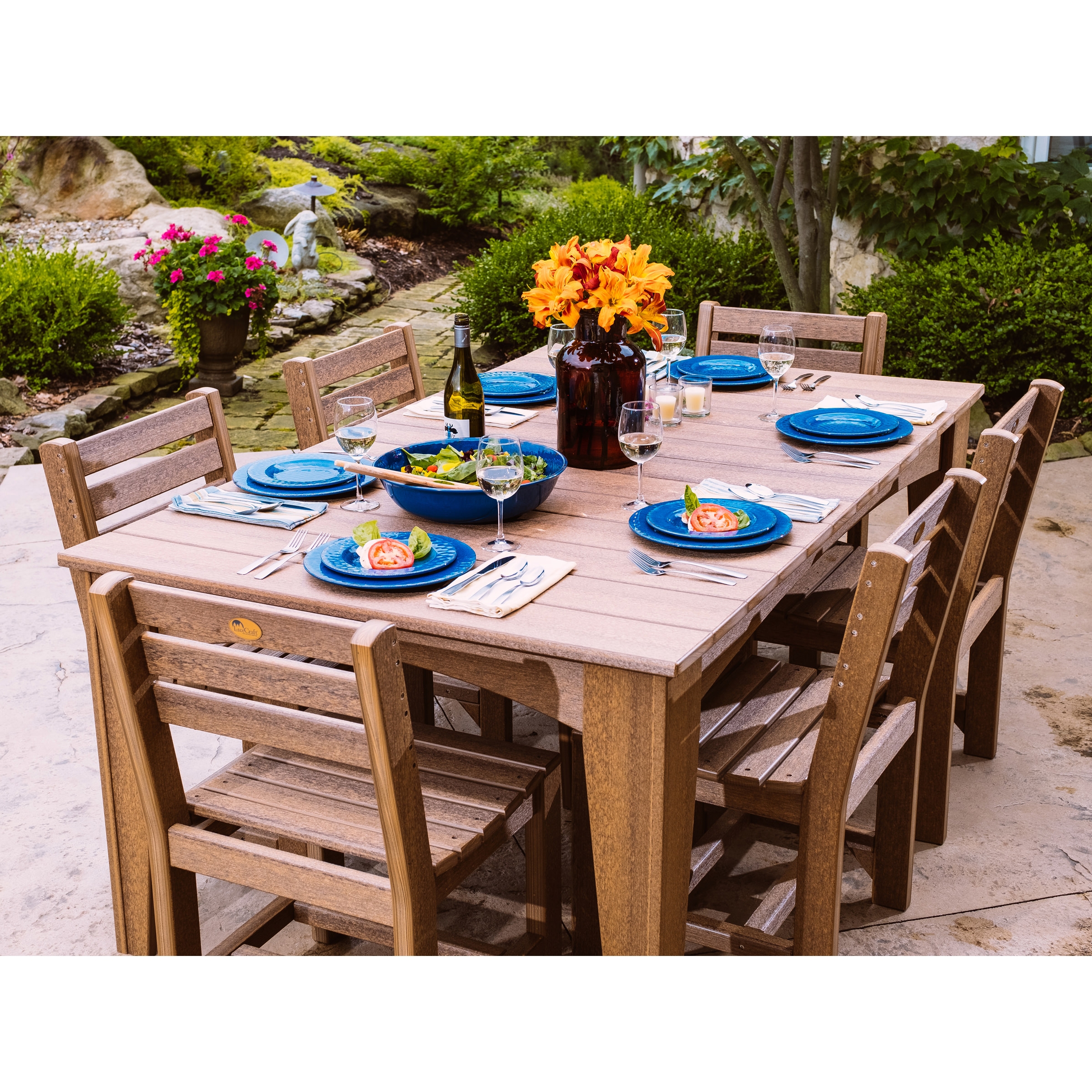 Table shown in weatherwood on chestnut brown