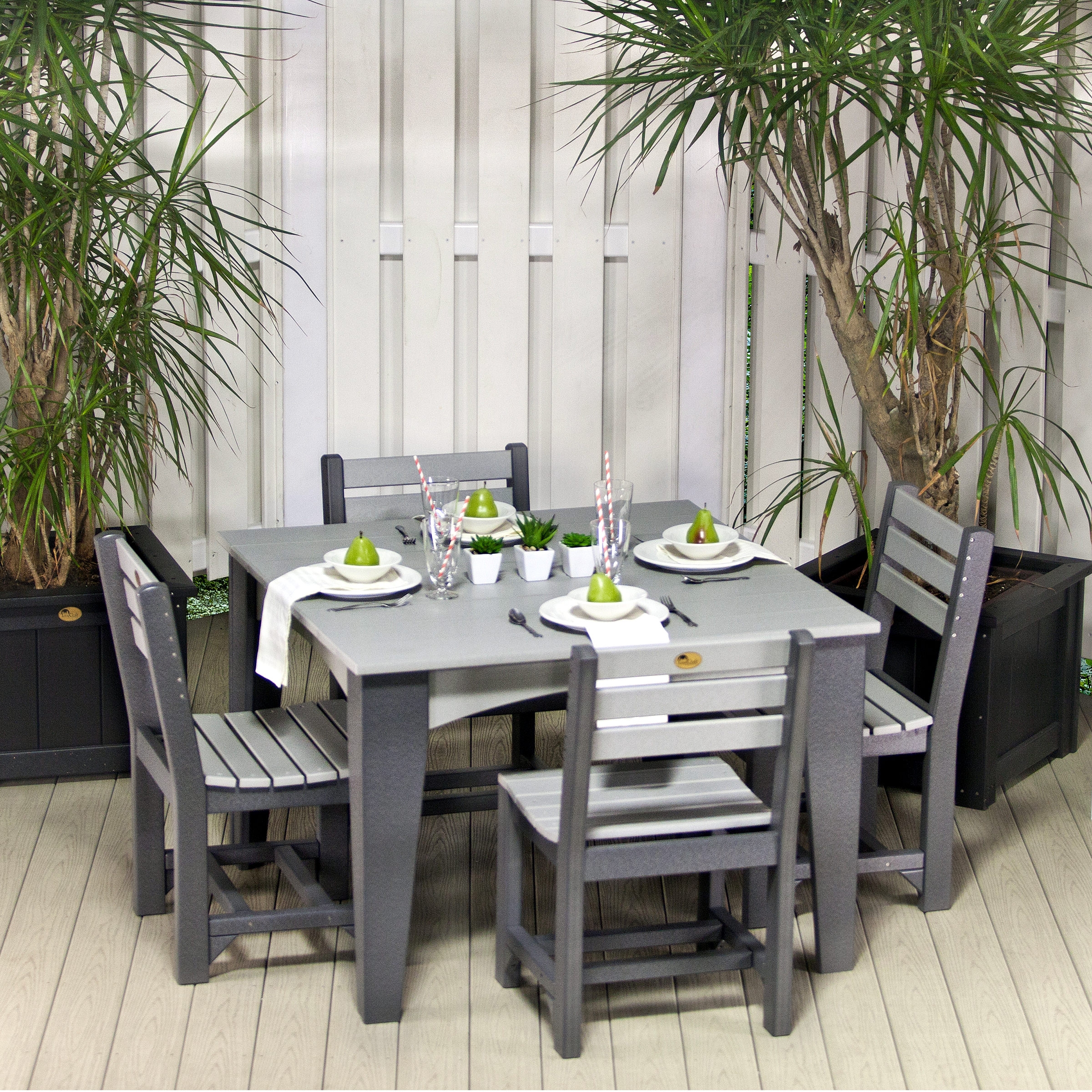 Shown in dove gray on slate